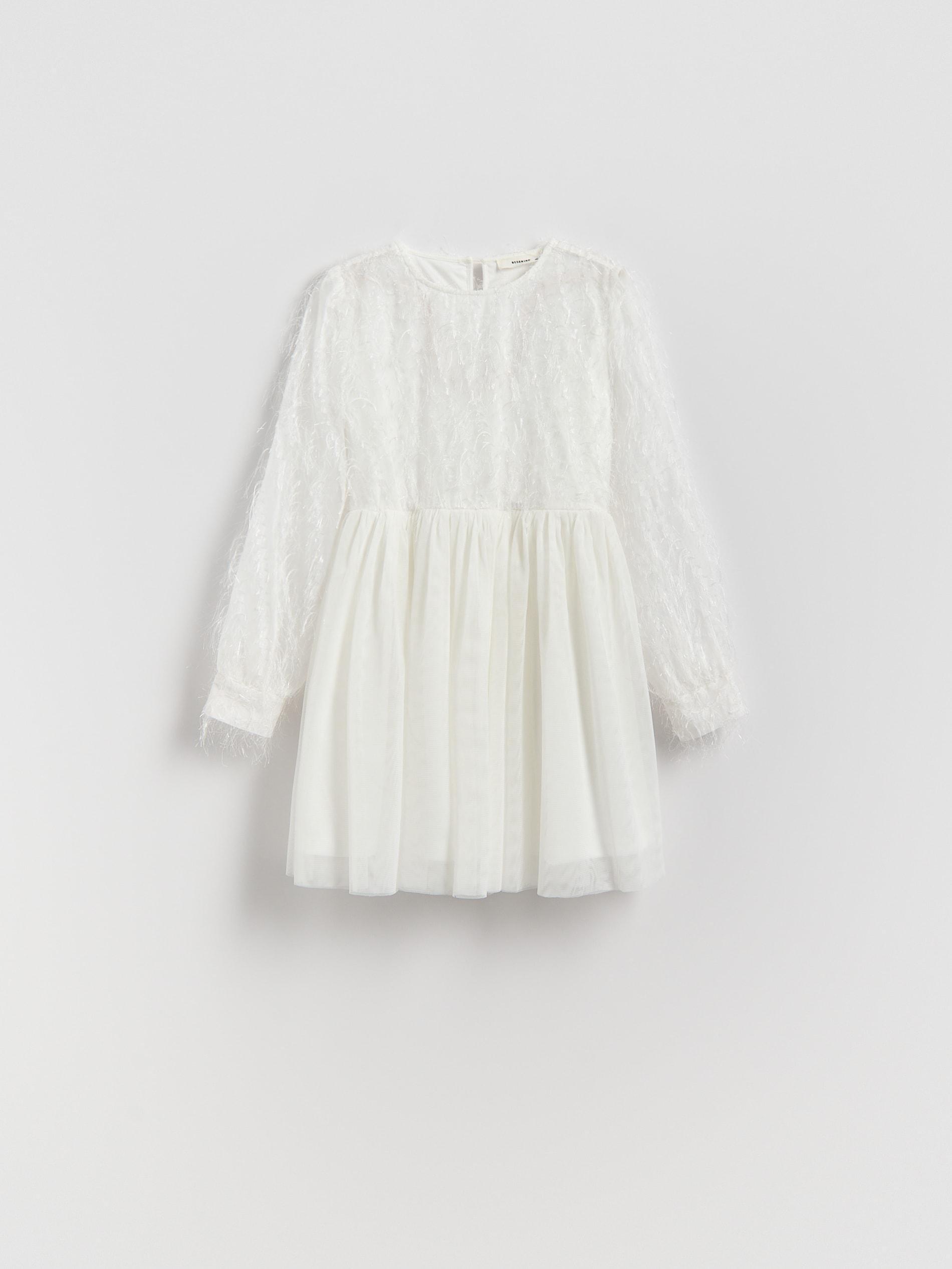 Cream Dress With Feather Trim, Ivory, medium