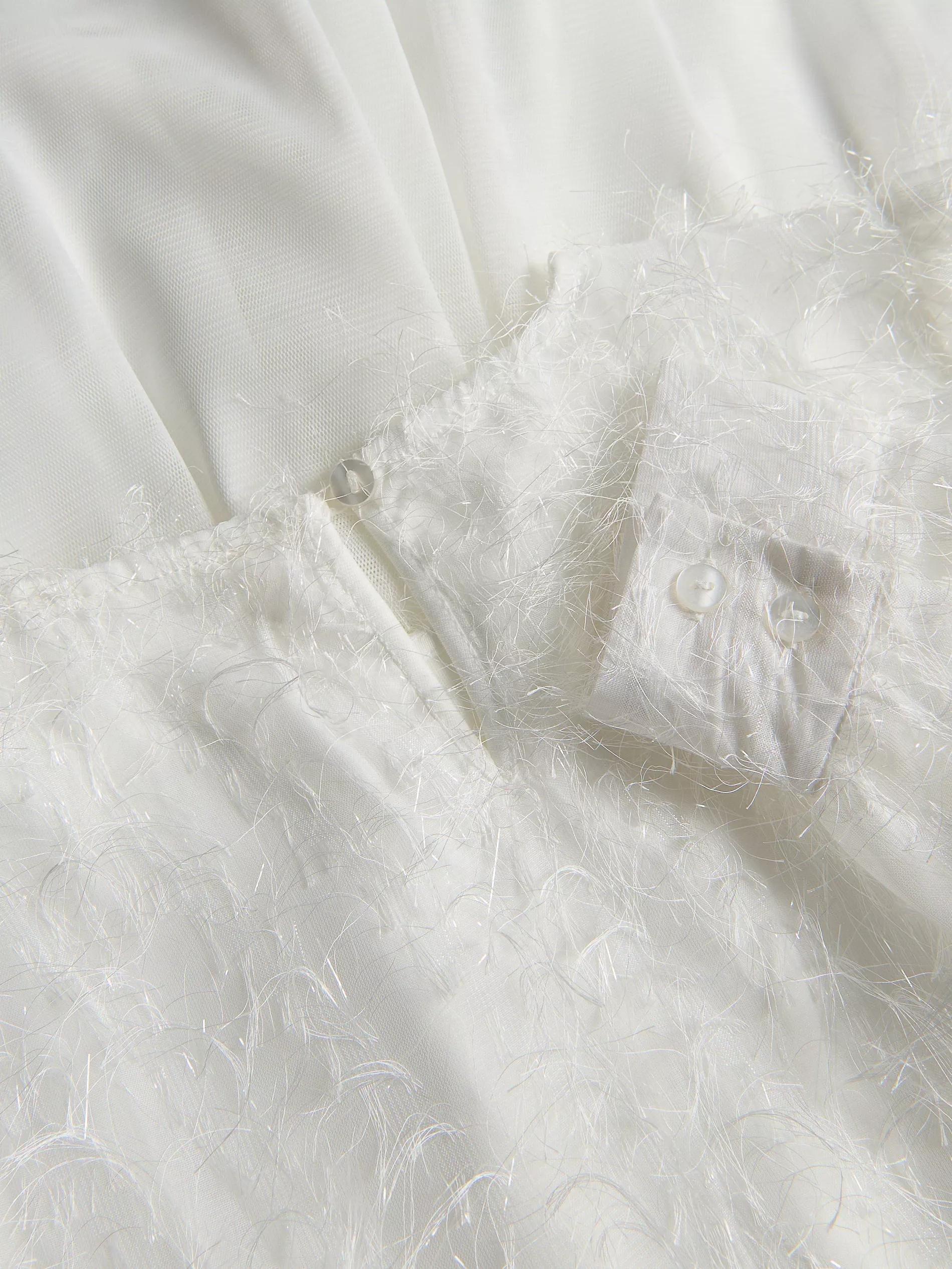 Cream Dress With Feather Trim, Ivory, large image number 3