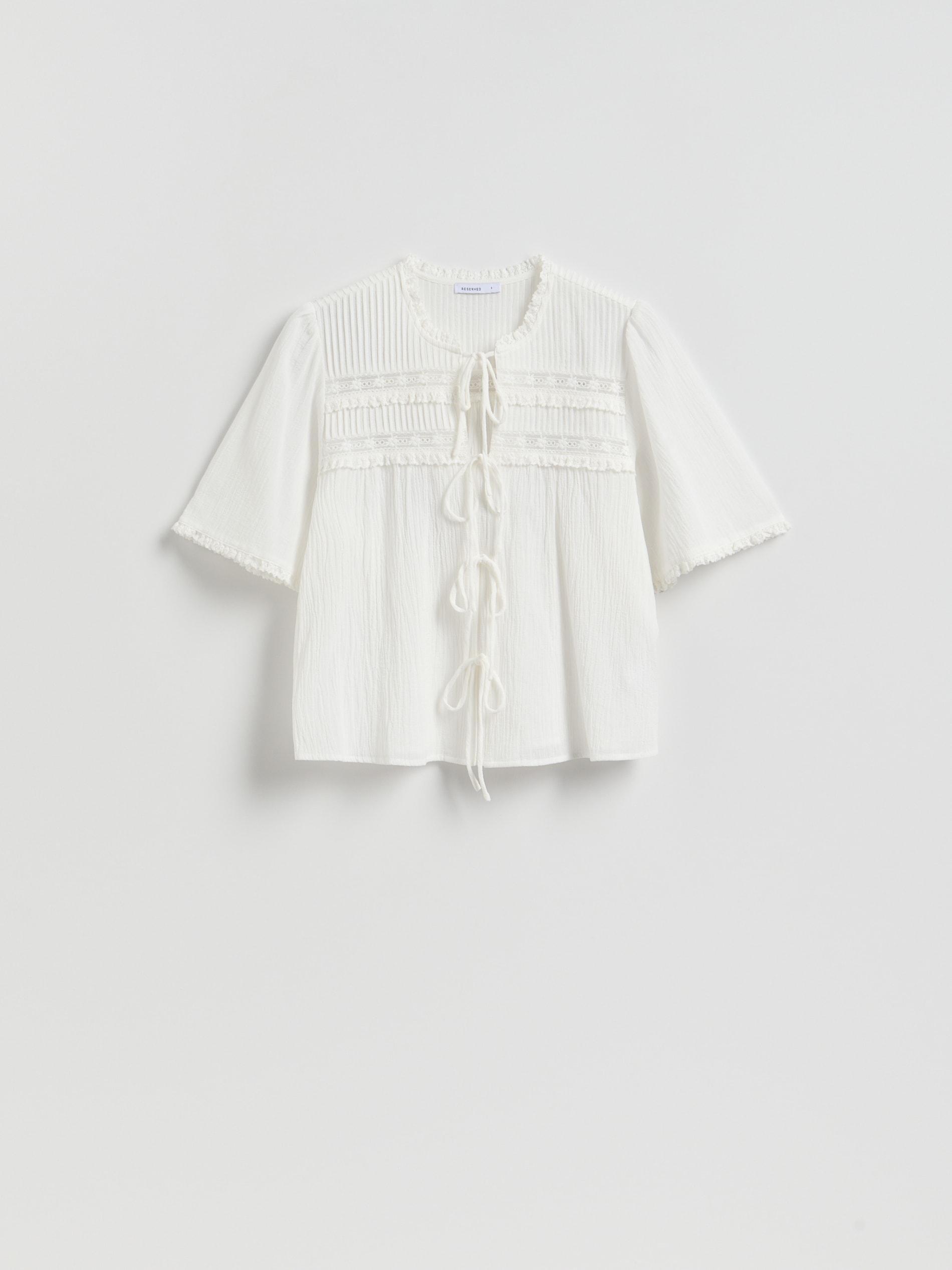 Cream Blouse With Tie Details, Ivory, large image number 3