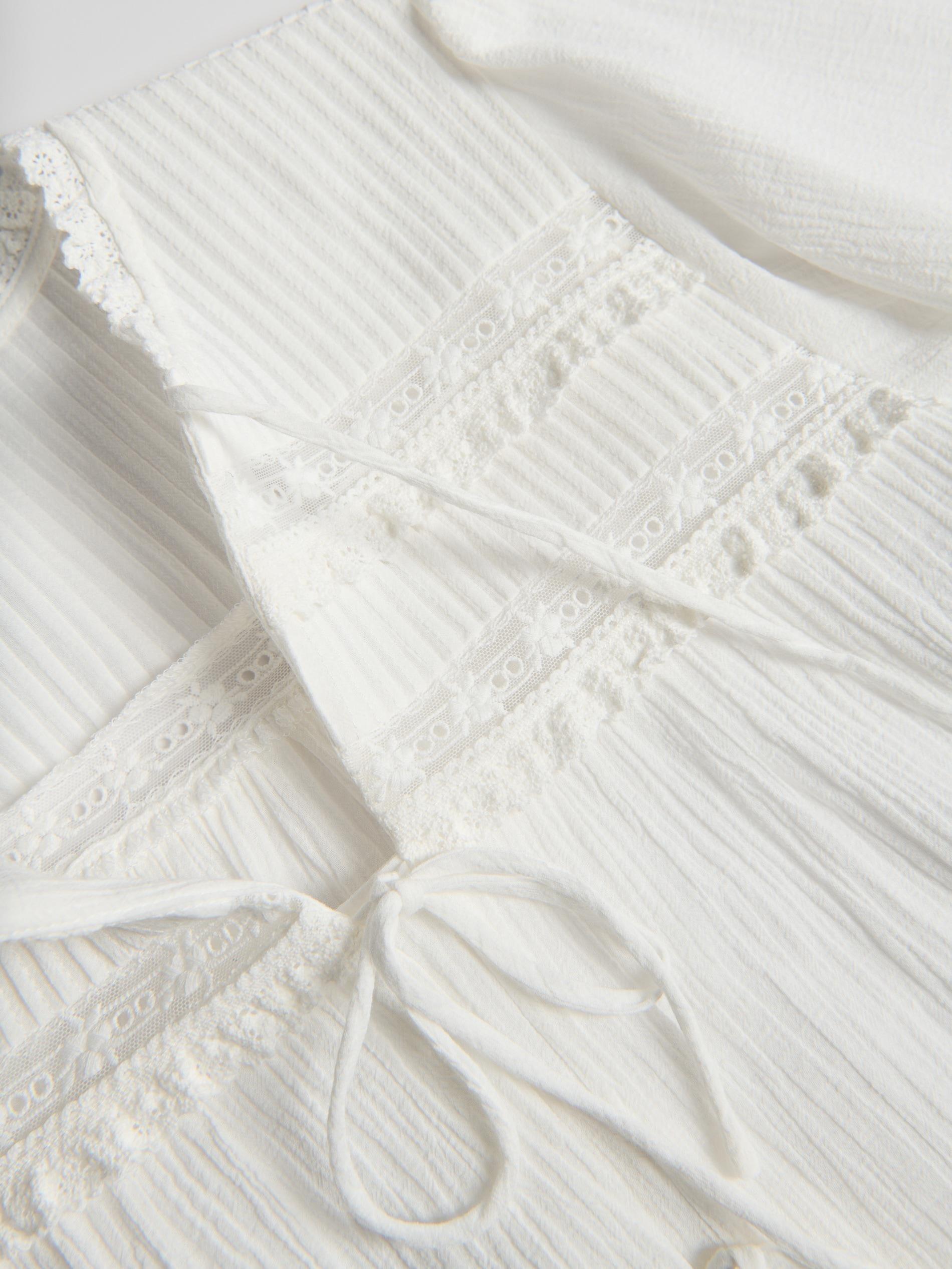 Cream Blouse With Tie Details, Ivory, large image number 4