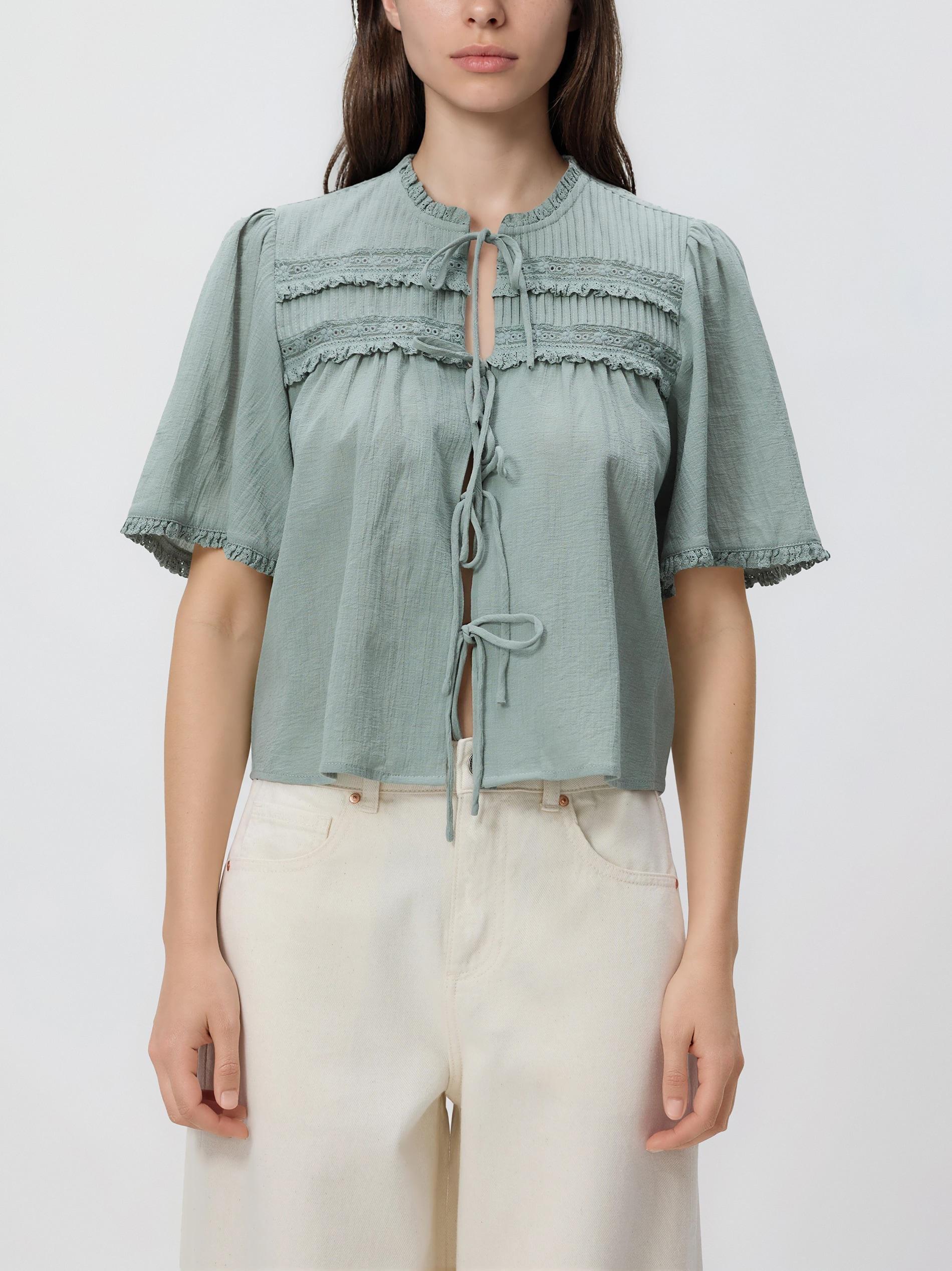 Green Blouse With Tie Details, Green, large image number 0