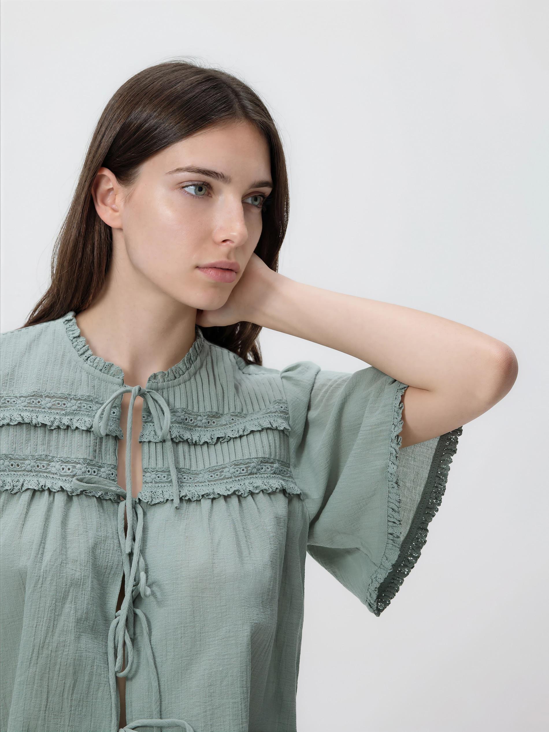 Green Blouse With Tie Details, Green, large image number 1