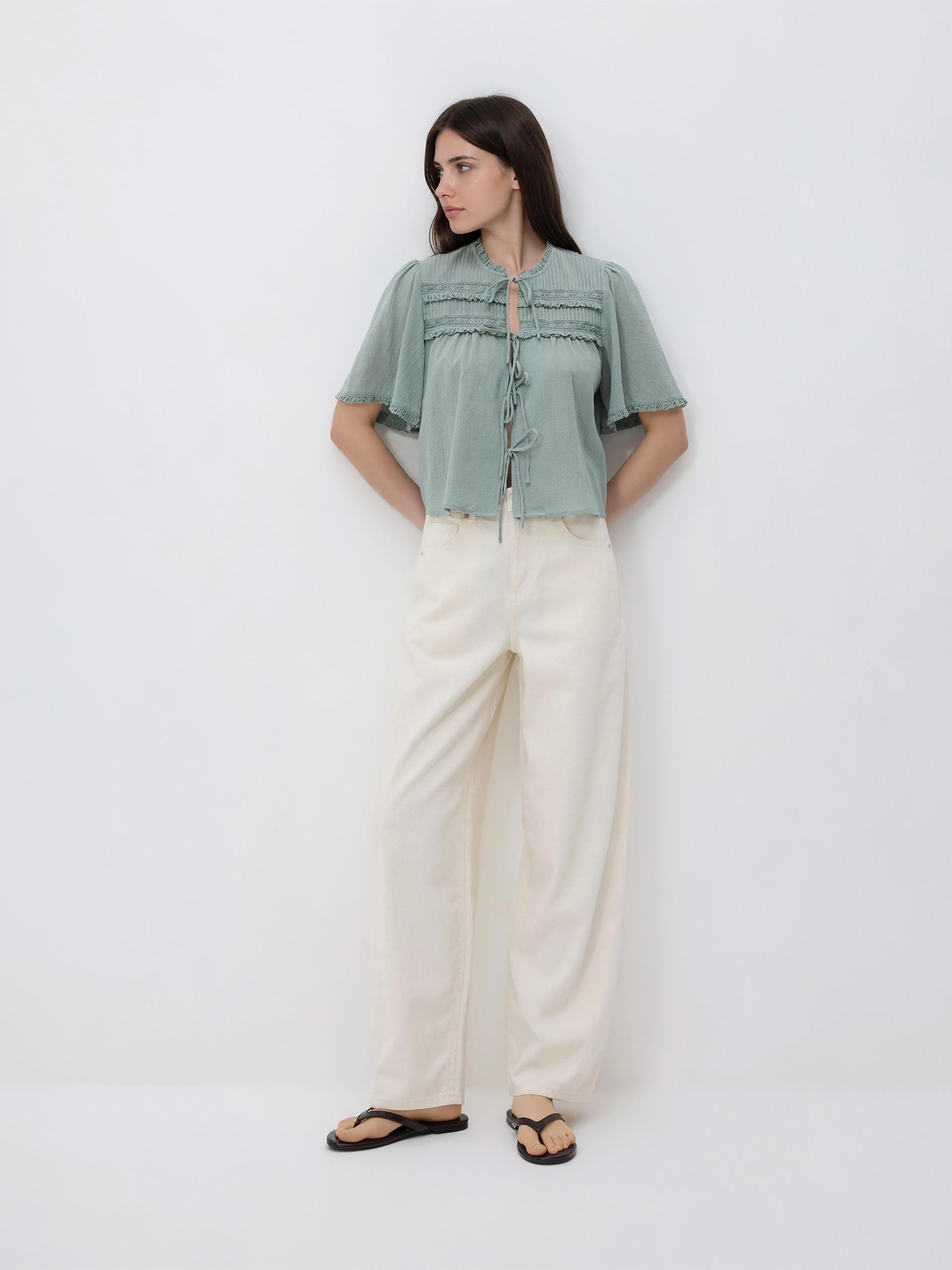 Green Blouse With Tie Details, Green, large image number 2