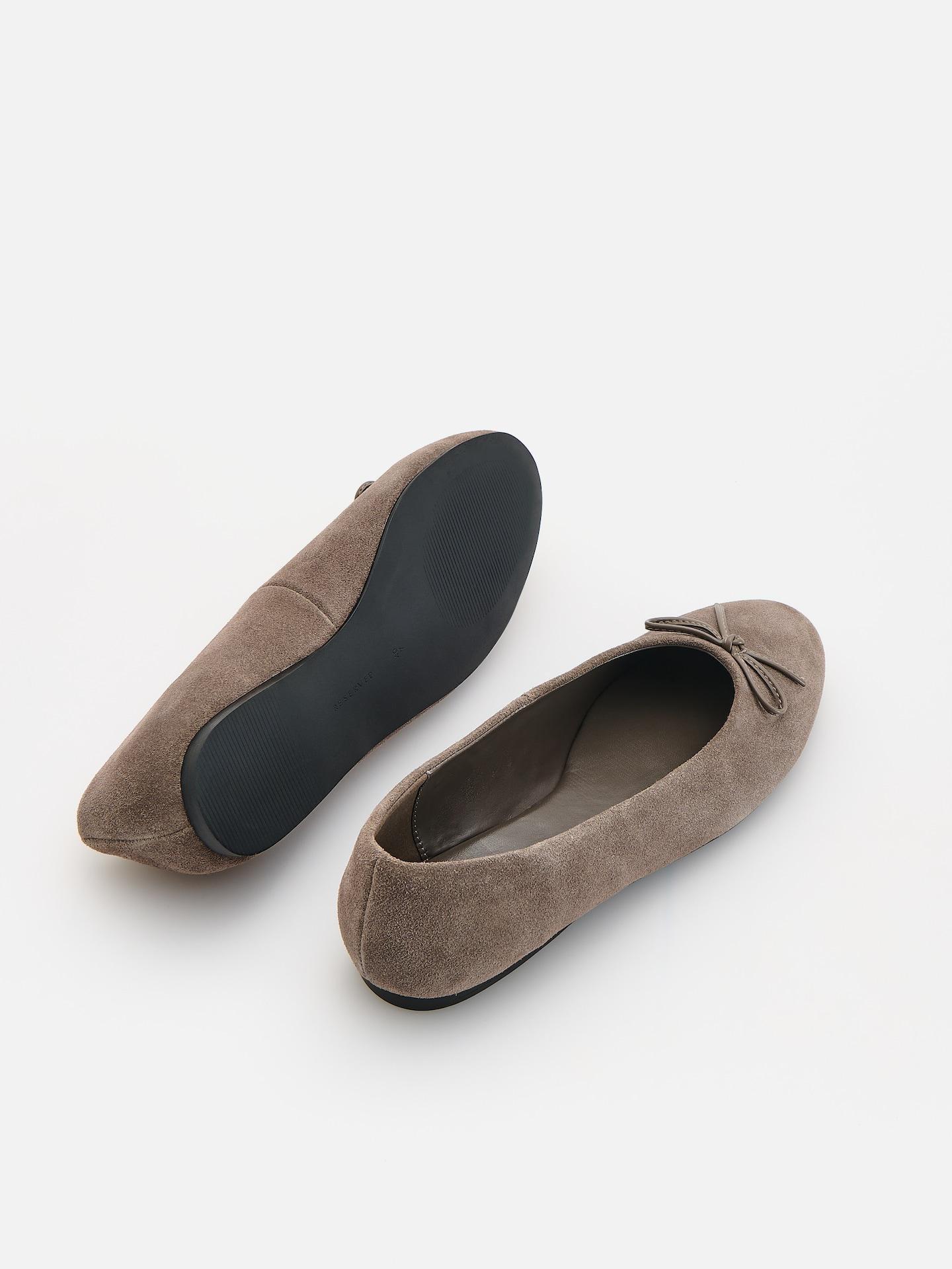 Grey Suede Ballerinas With Bow Detail, Grey, medium