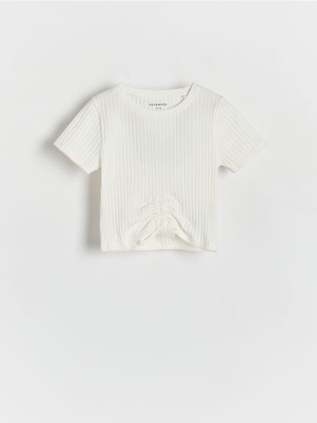 White Ribbed Short Sleeve T-Shirt, Kids Girls, , large image number 1