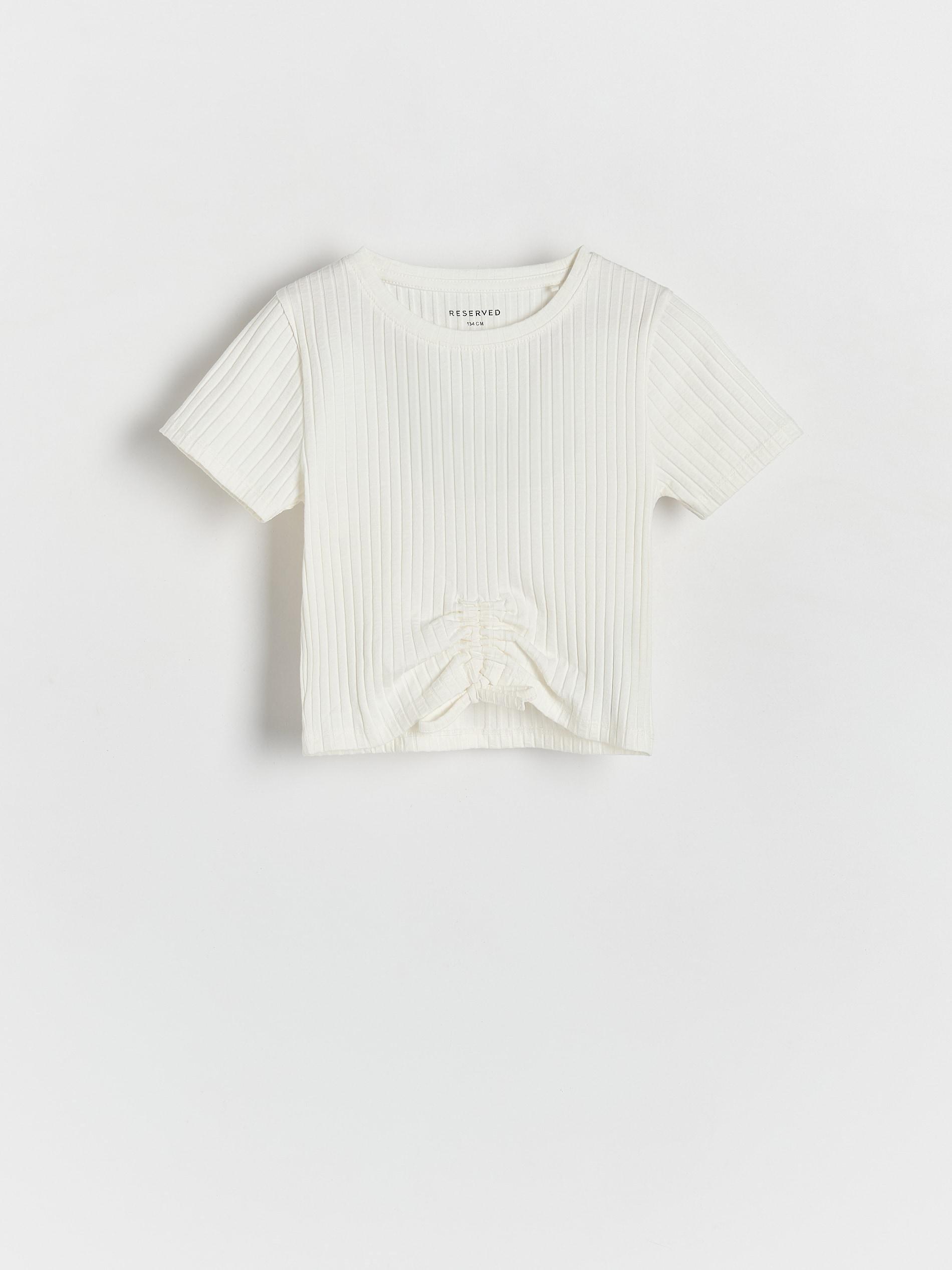 White Ribbed Short Sleeve T-Shirt, Kids Girls, , large image number 3