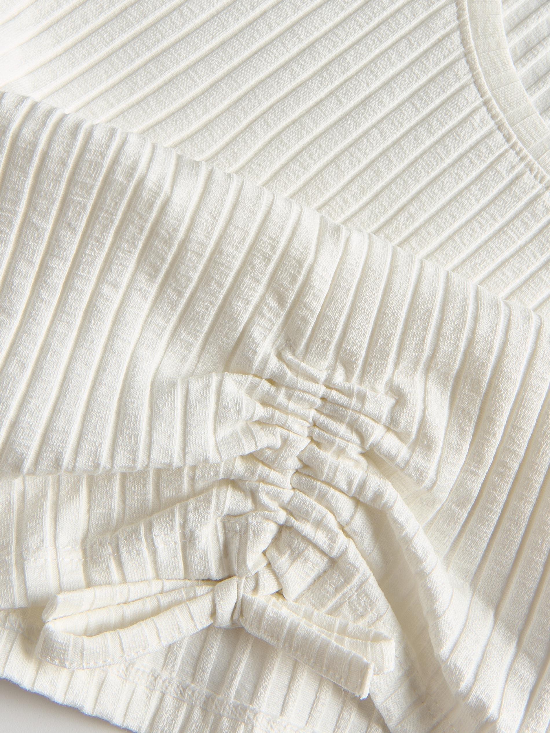 White Ribbed Short Sleeve T-Shirt, Kids Girls, , large image number 4