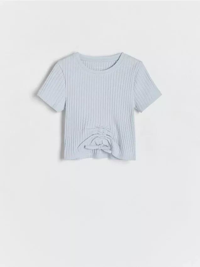 Blue Ribbed Short Sleeve T-Shirt, Kids Girls, , large image number 0