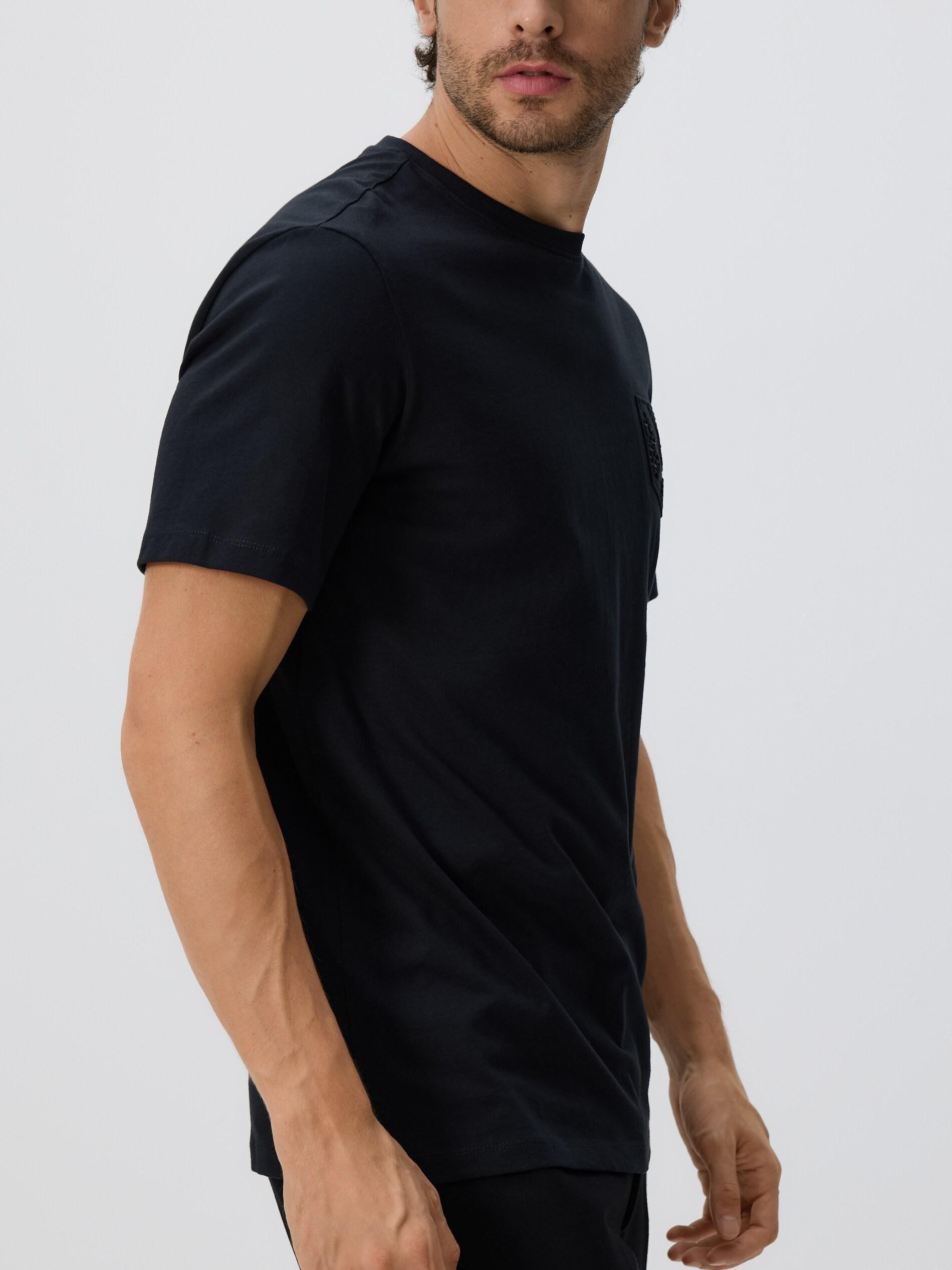 Black Regular Fit T-Shirt With Applique, Black, large image number 0
