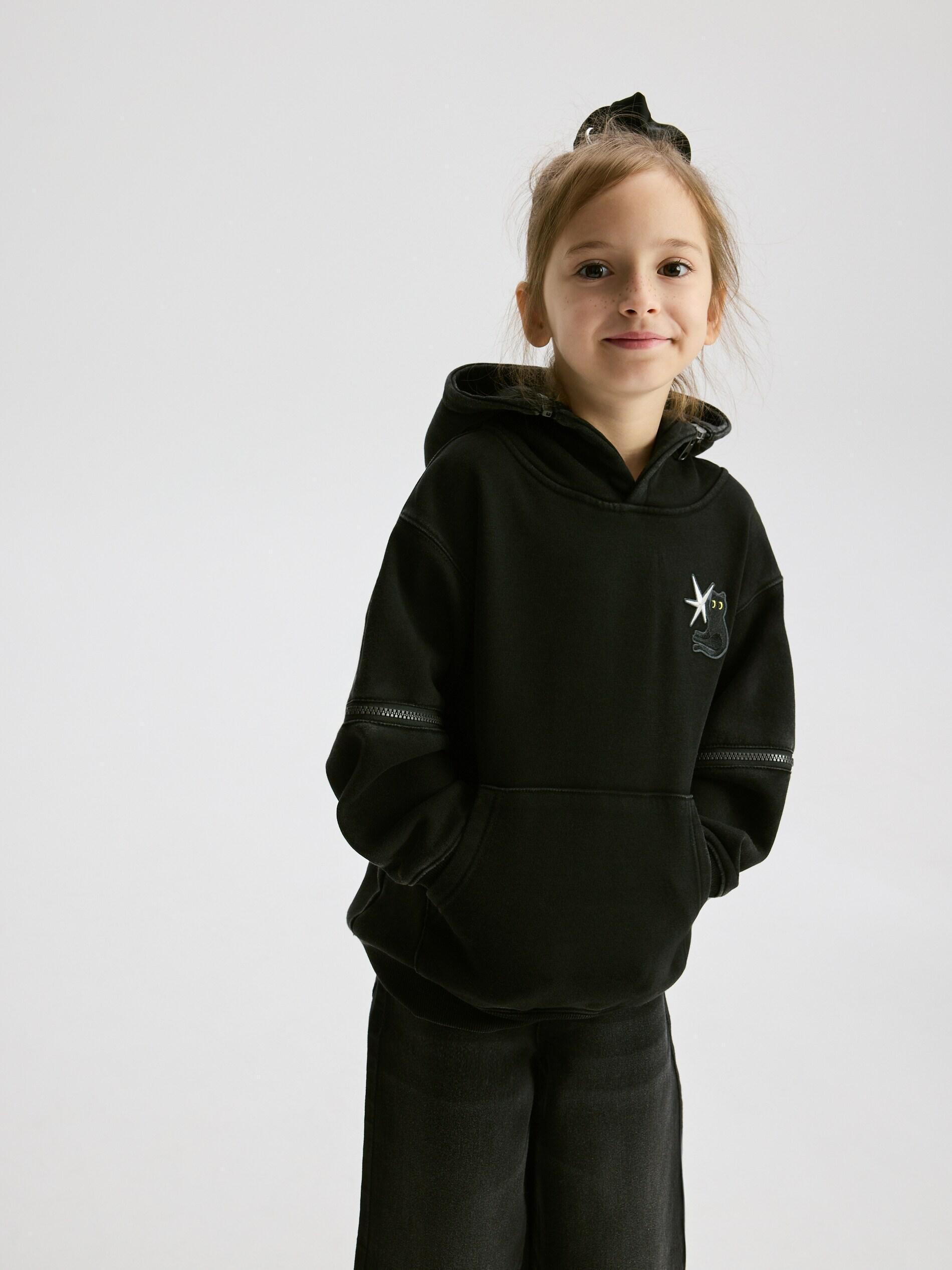 Black Multifunctional Sweatshirt, Kids Girls, Black, large image number 4