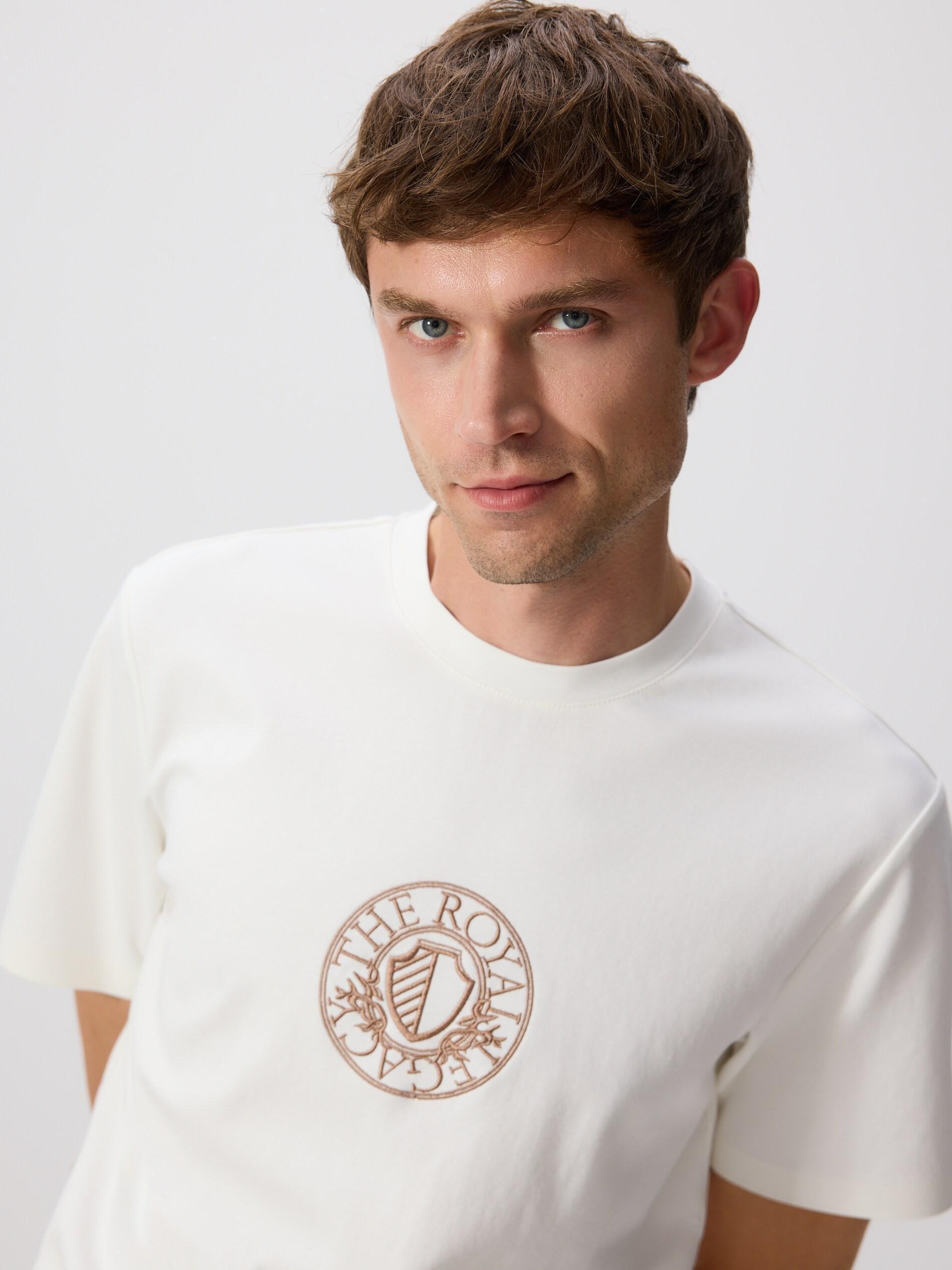 Cream Regular Fit Mercerised Cotton Rich T-Shirt, Ivory, large image number 1