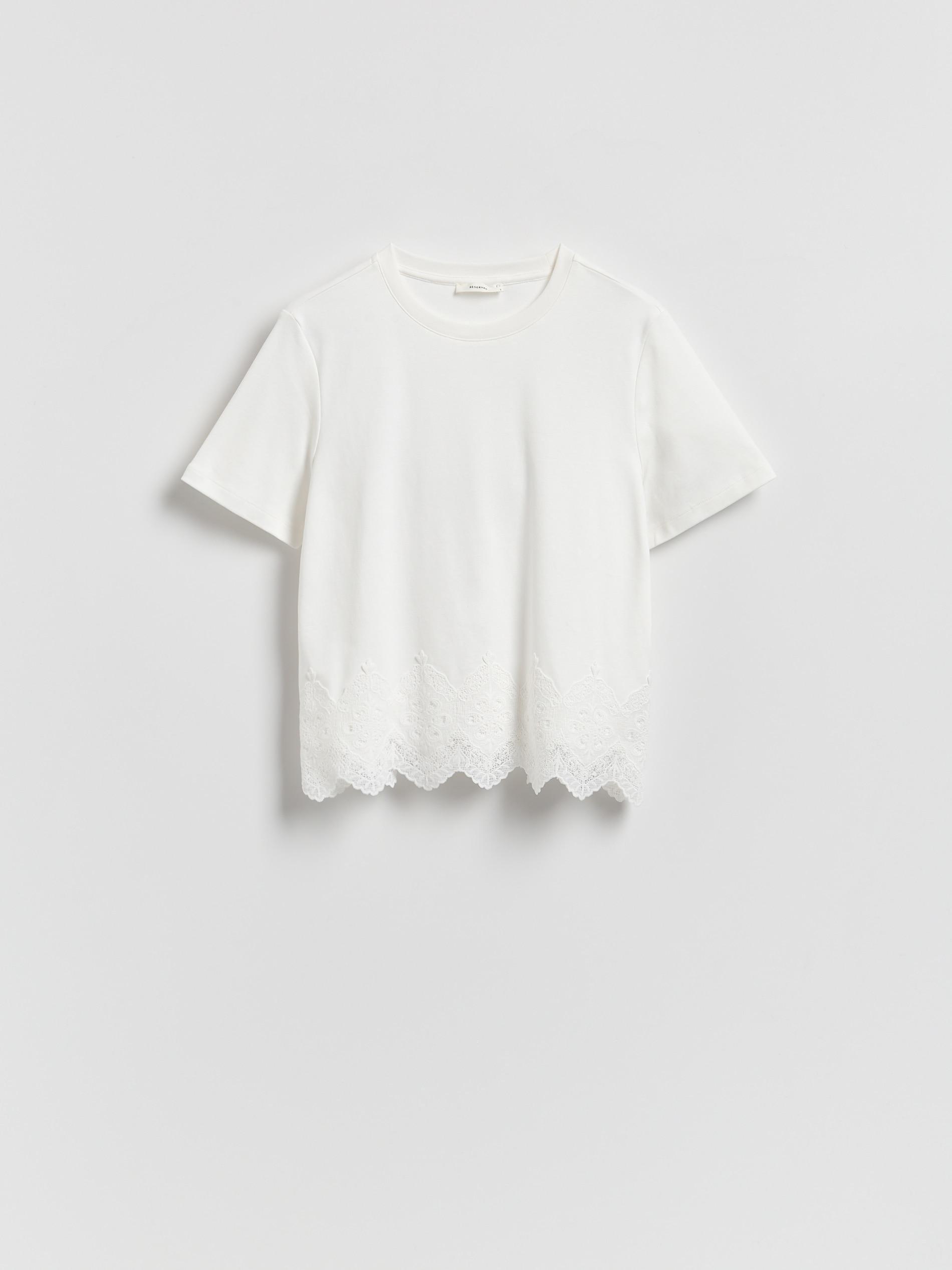 White T-Shirt With Lace Applique, White, large image number 4