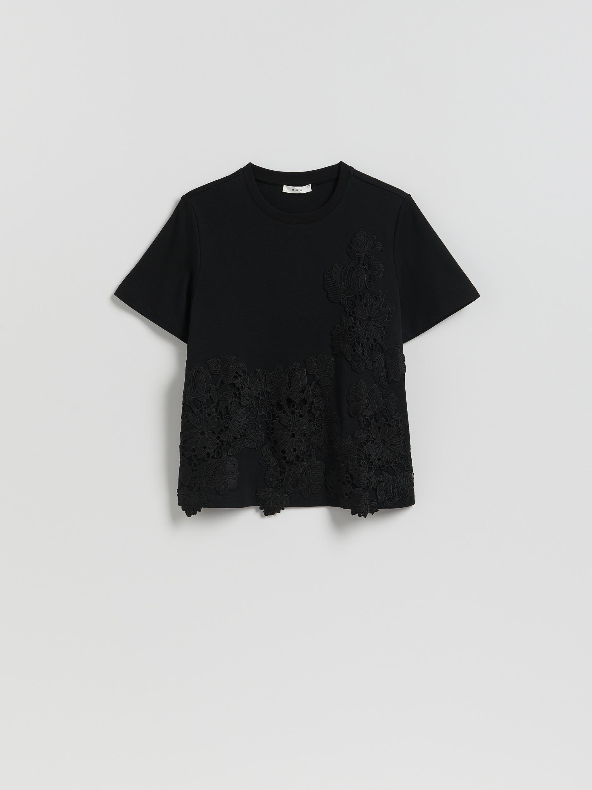 Black T-Shirt With Lace Applique, Black, large image number 0