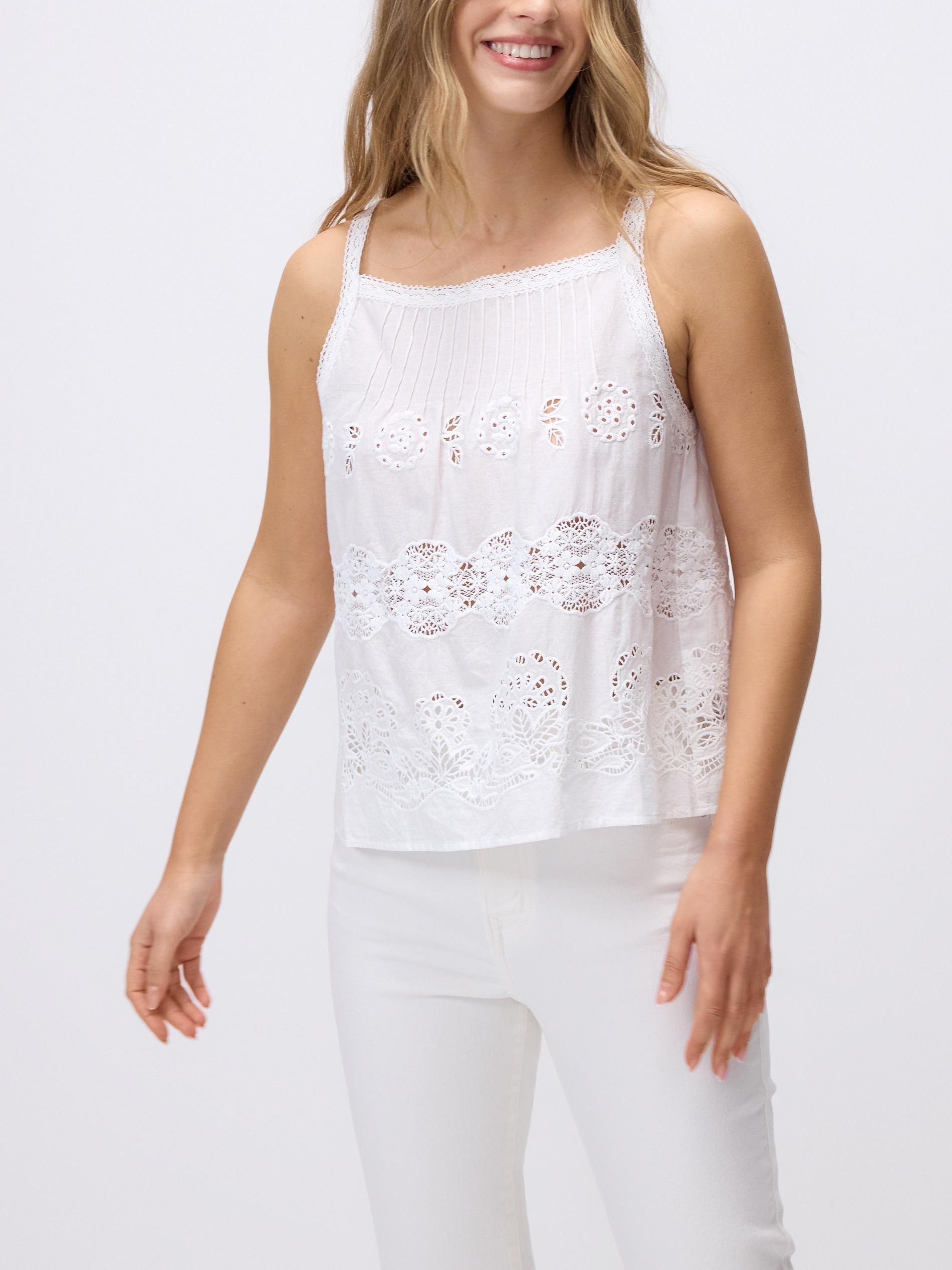 White Top With Openwork Pattern, White, large image number 1