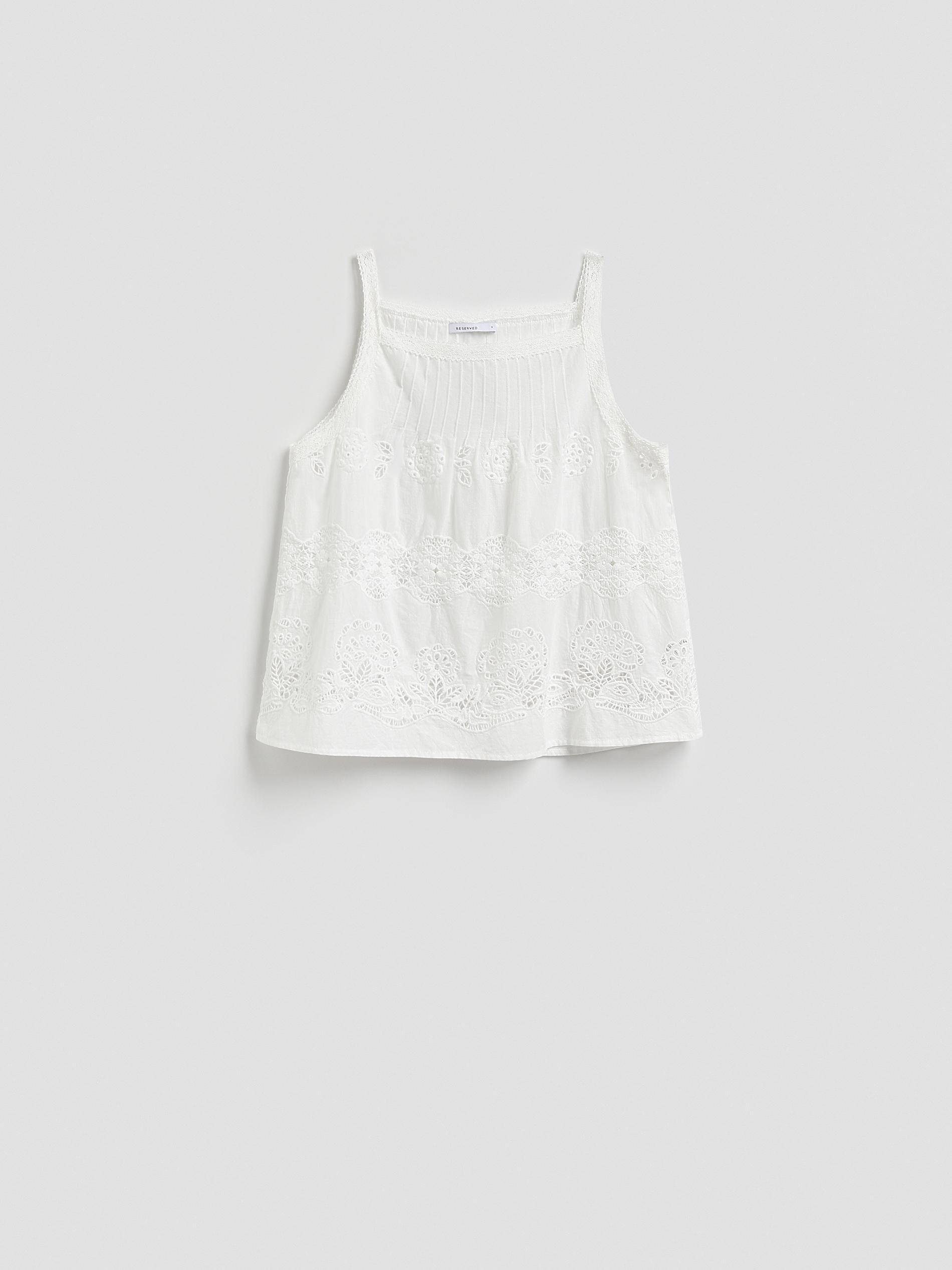 White Top With Openwork Pattern, White, large image number 4