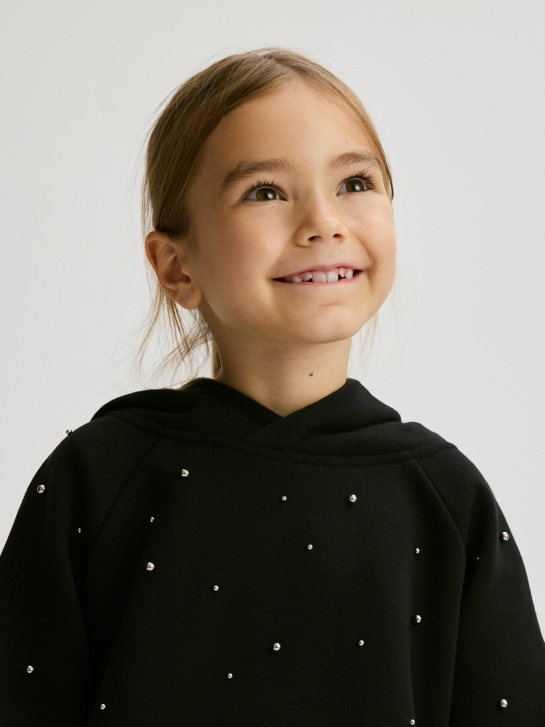 Black Blouse With Applique, Kids Girls, Black, medium