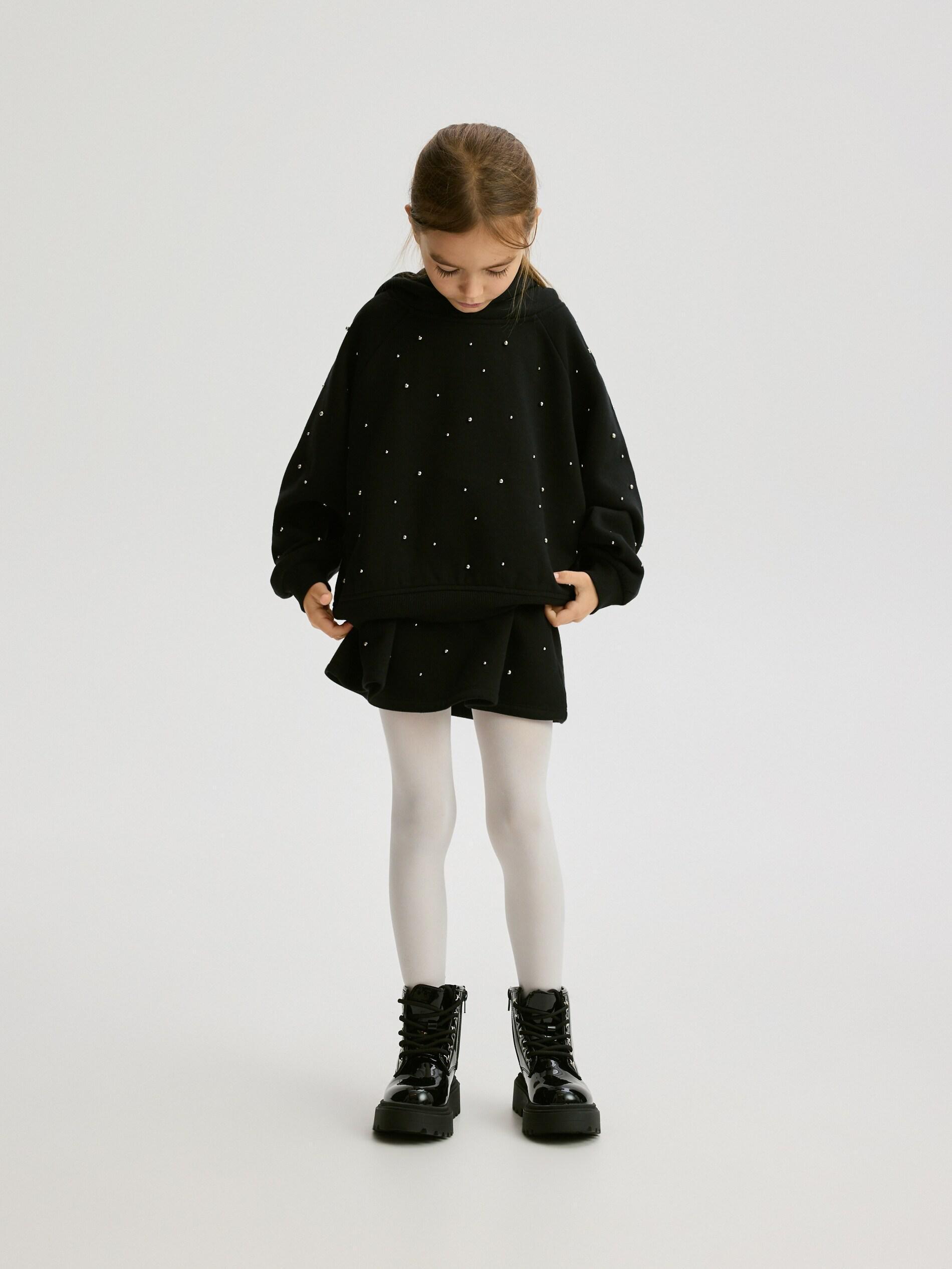 Black Blouse With Applique, Kids Girls, Black, large image number 1