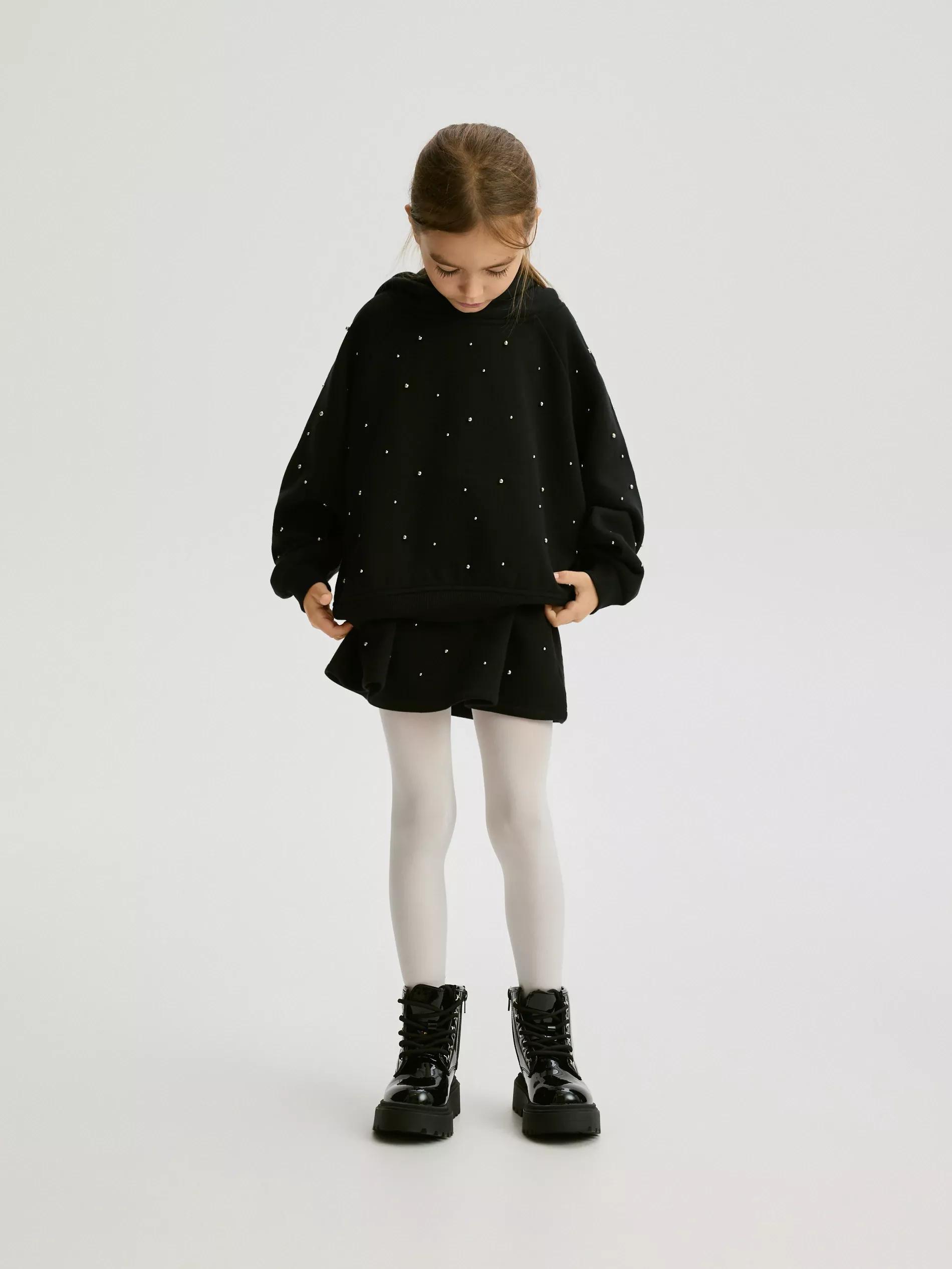 Black Blouse With Applique, Kids Girls, Black, large image number 1