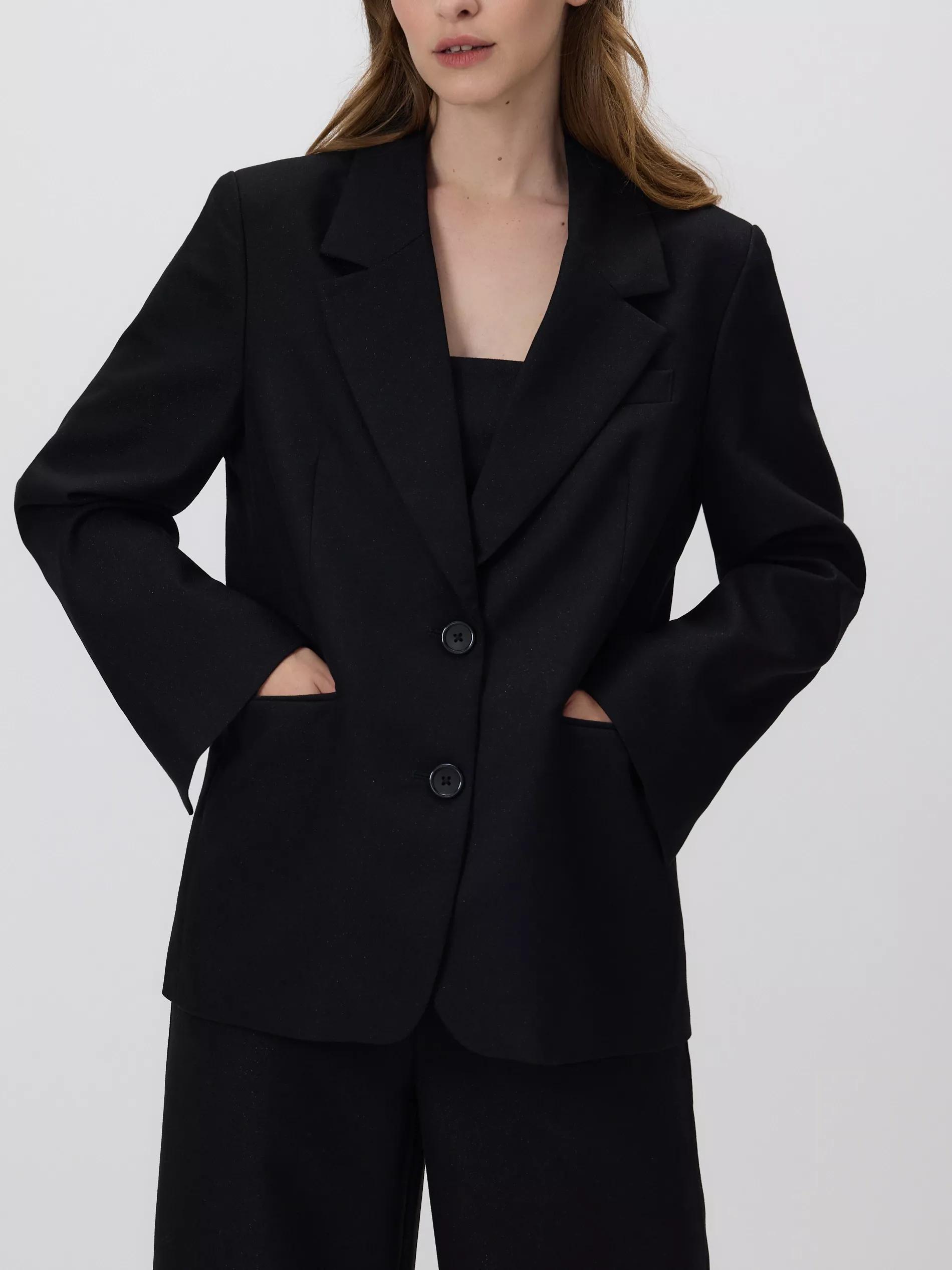 Black Blazer With Shiny Thread, Black, large image number 1