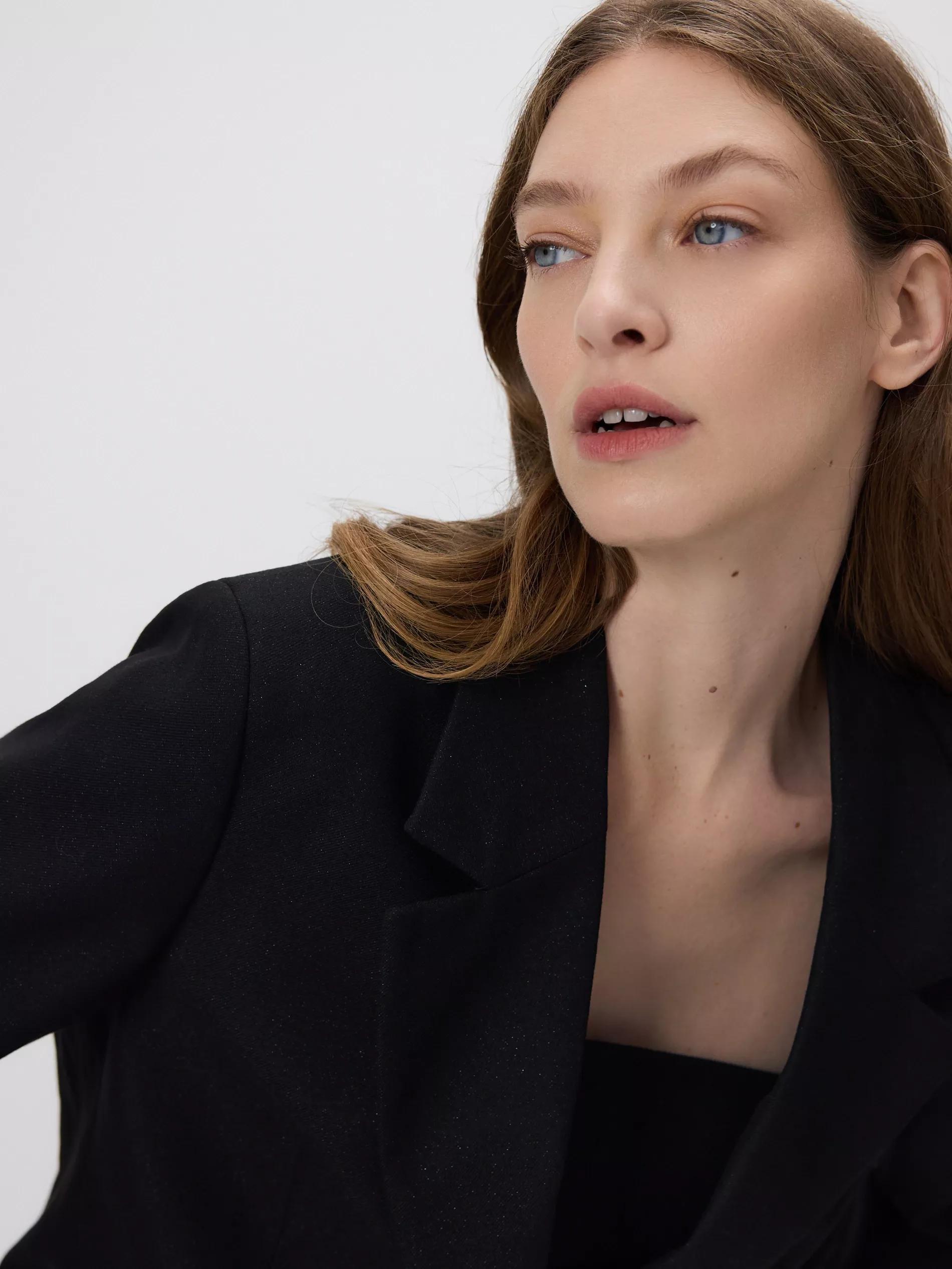 Black Blazer With Shiny Thread, Black, large image number 2