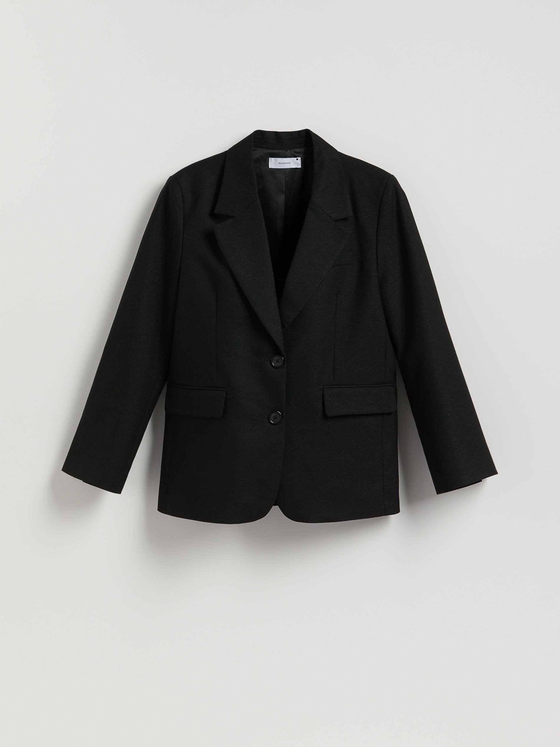 Black Blazer With Shiny Thread, Black, large image number 4
