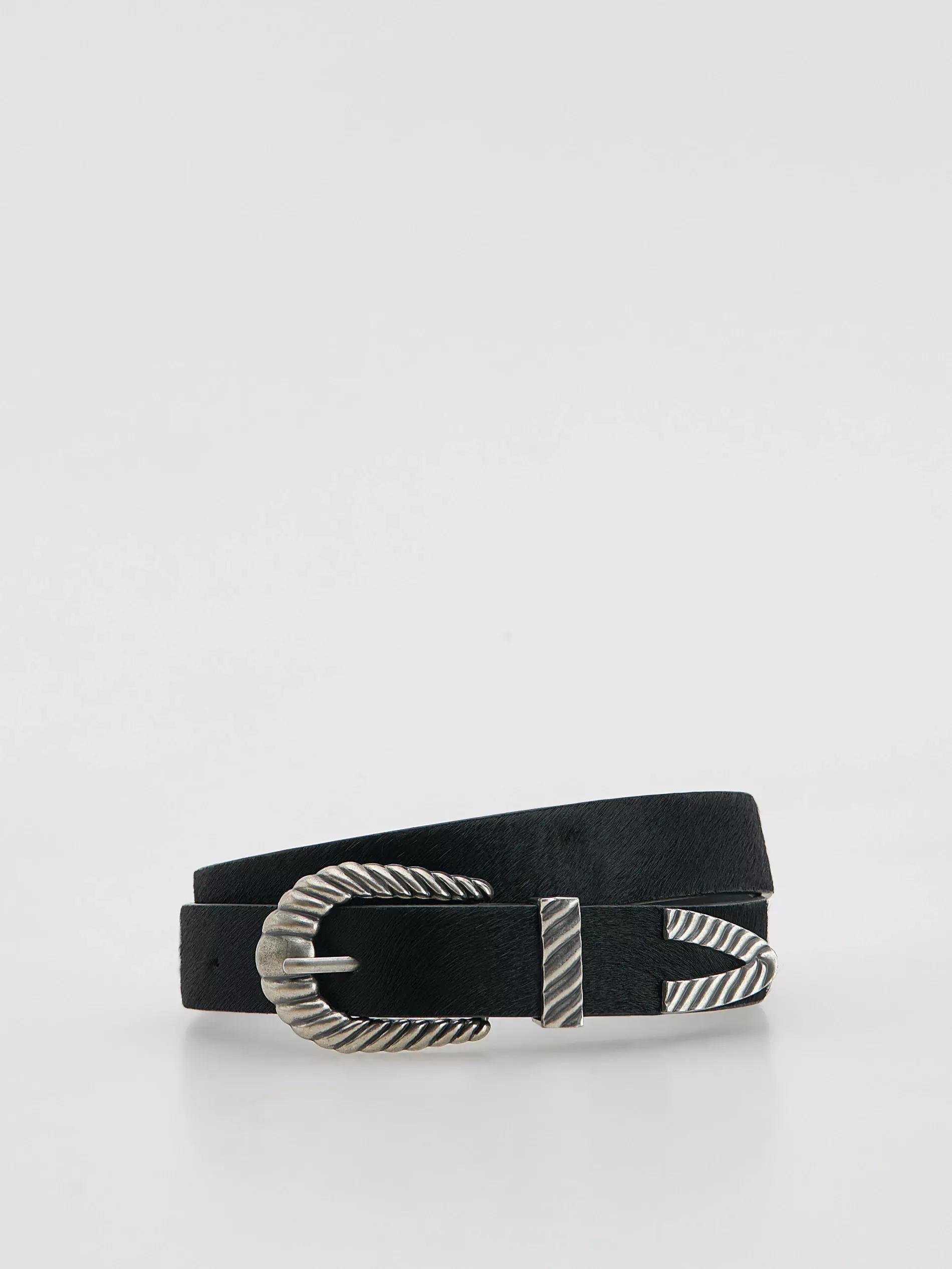 Black Leather belt with hair, , large image number 1