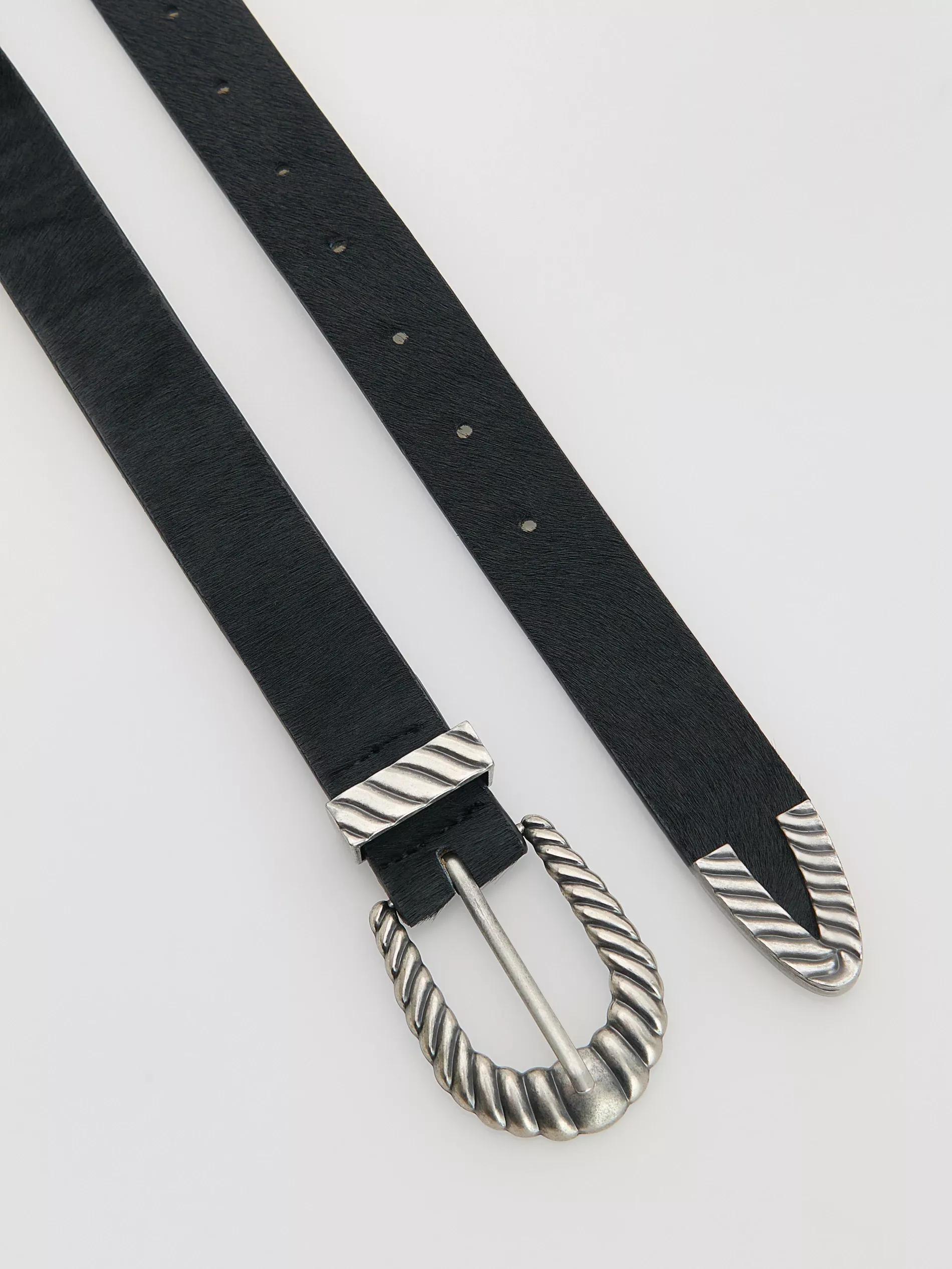 Black Leather belt with hair, , large image number 2