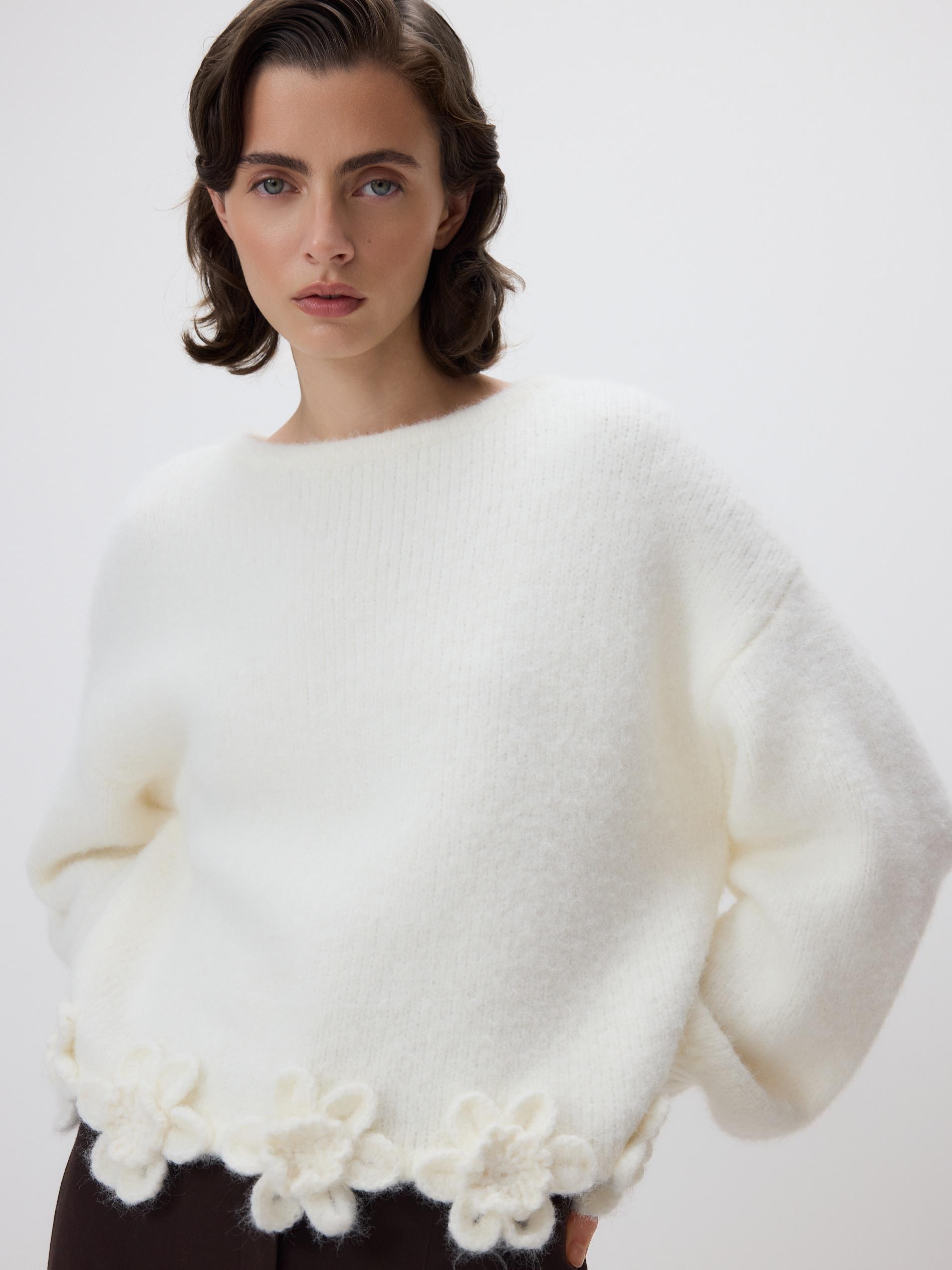 Cream Jumper With Floral Applique, Ivory, large image number 0