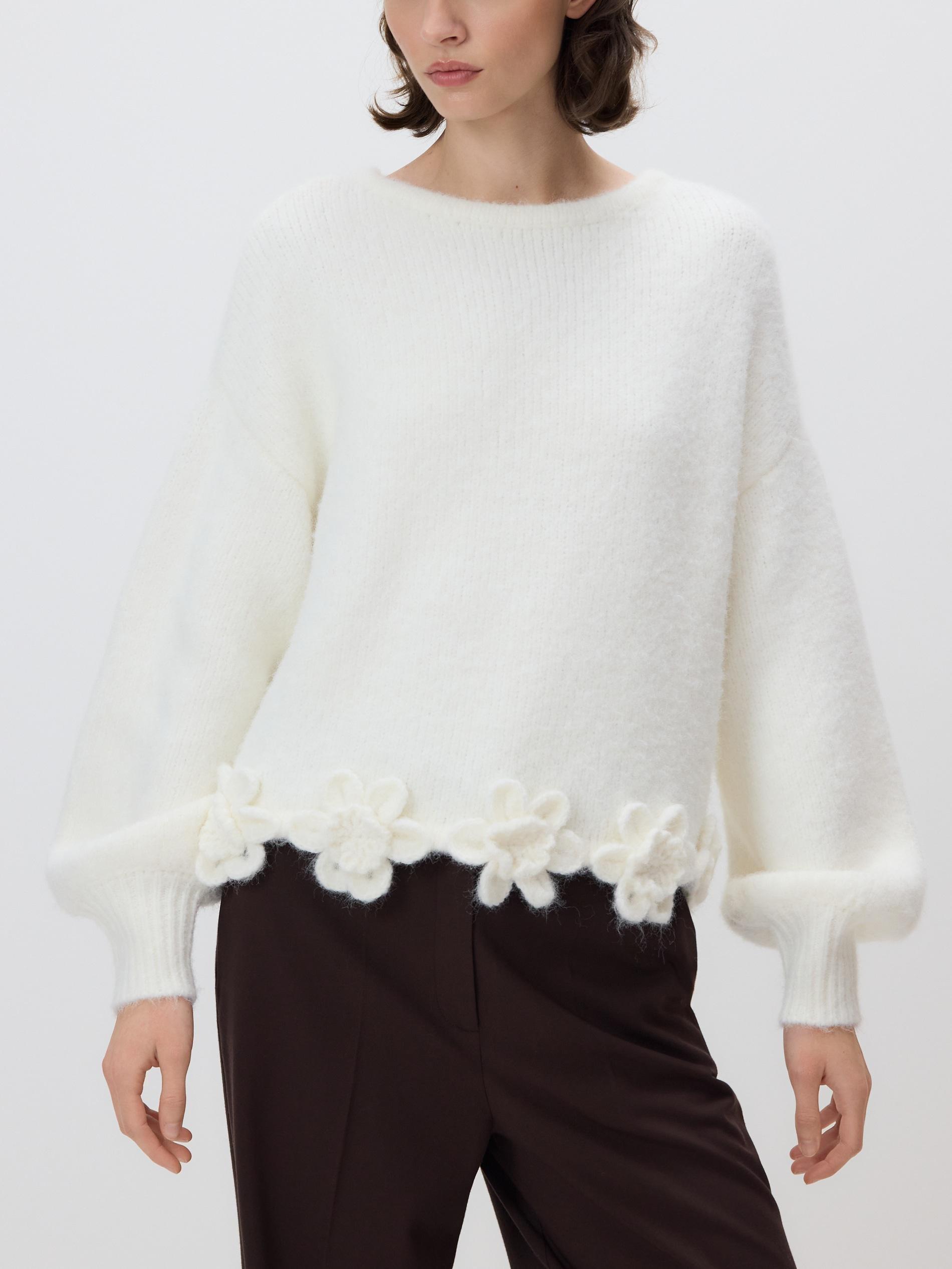 Cream Jumper With Floral Applique, Ivory, large image number 2