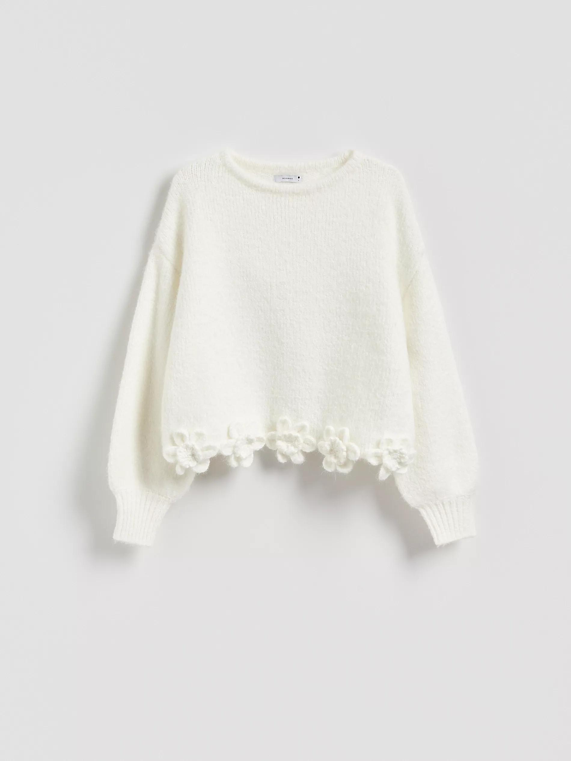 Cream Jumper With Floral Applique, Ivory, large image number 4