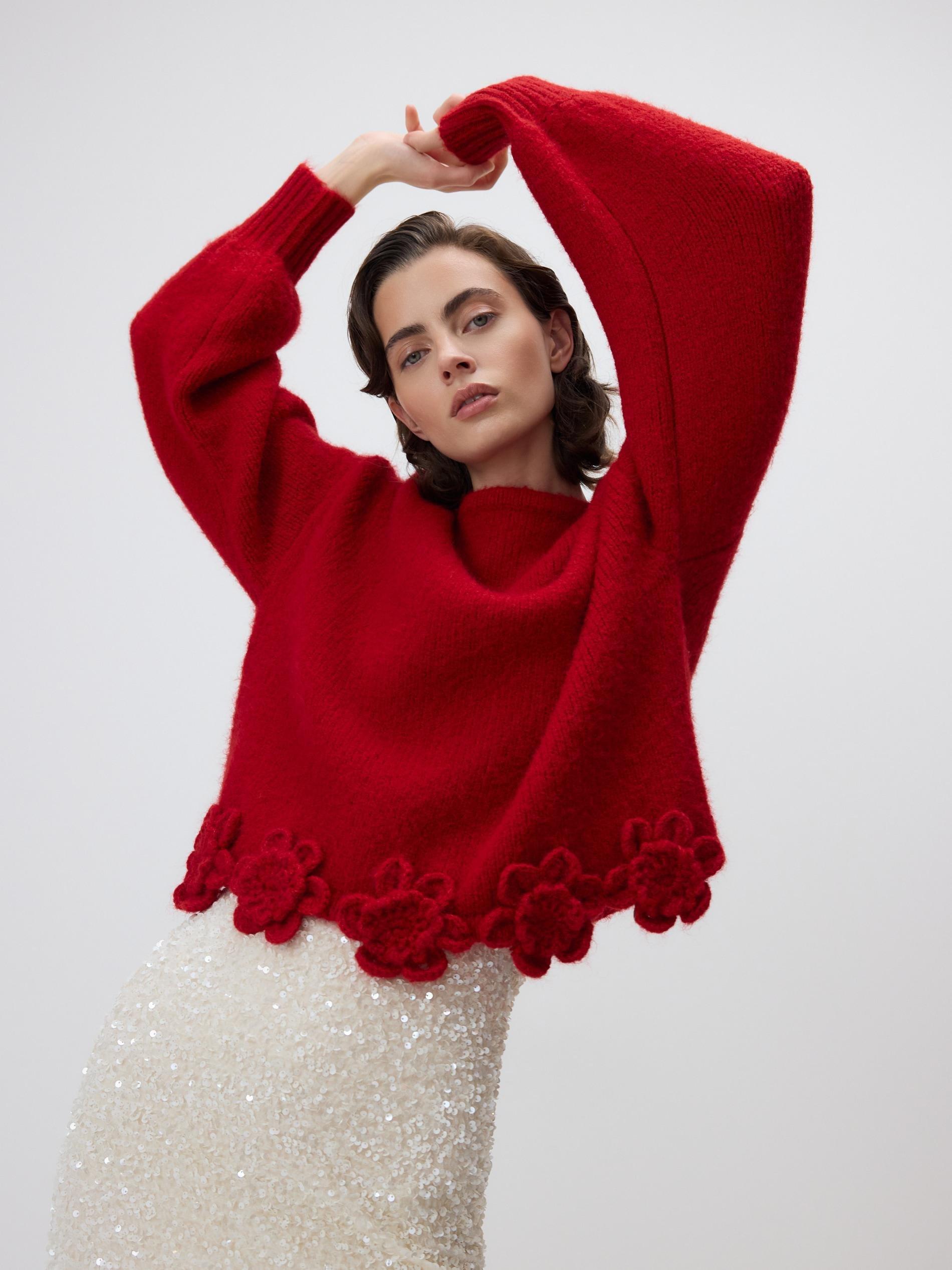 Red Jumper With Floral Applique, Red, large image number 0