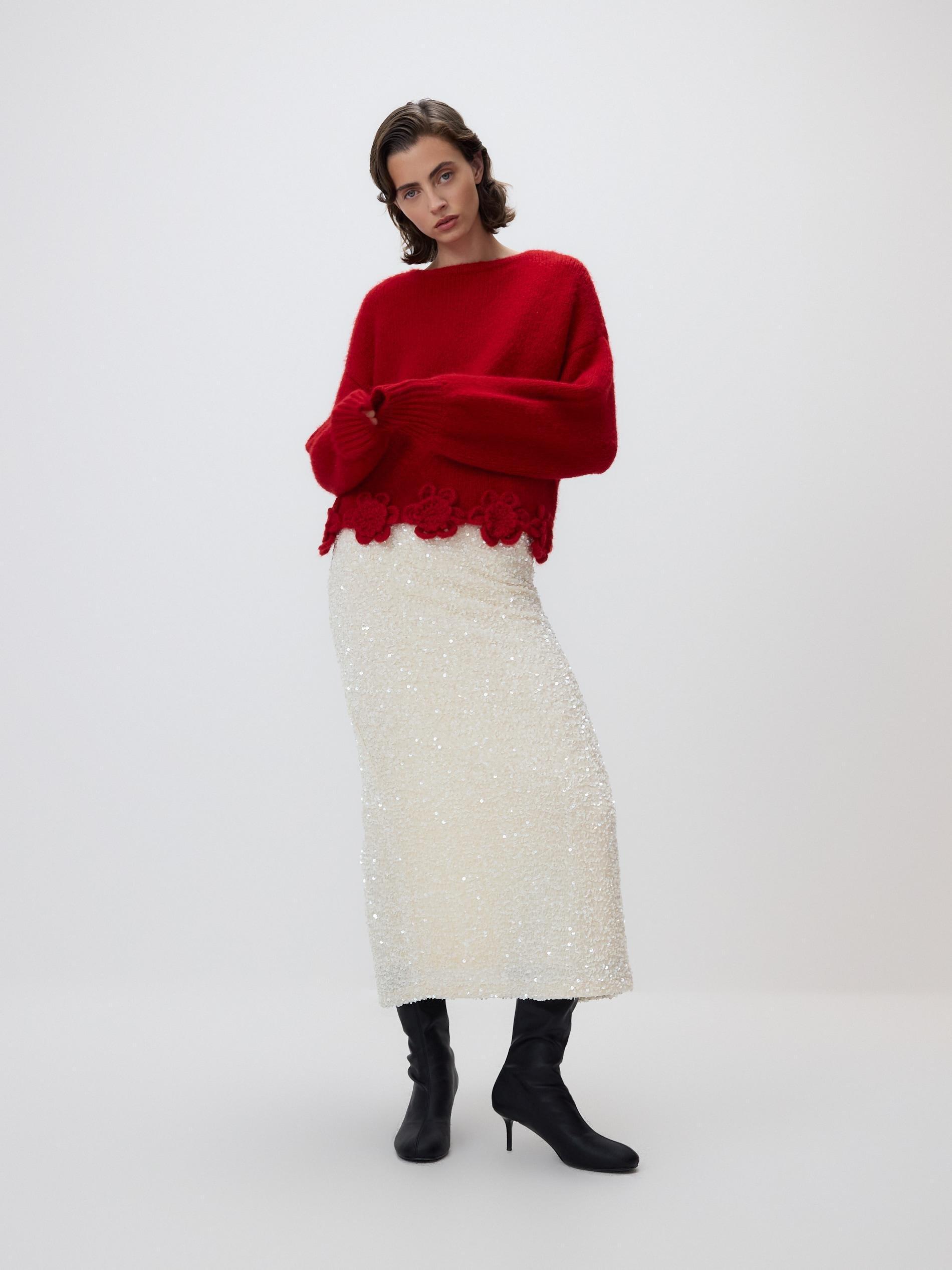 Red Jumper With Floral Applique, Red, large image number 1