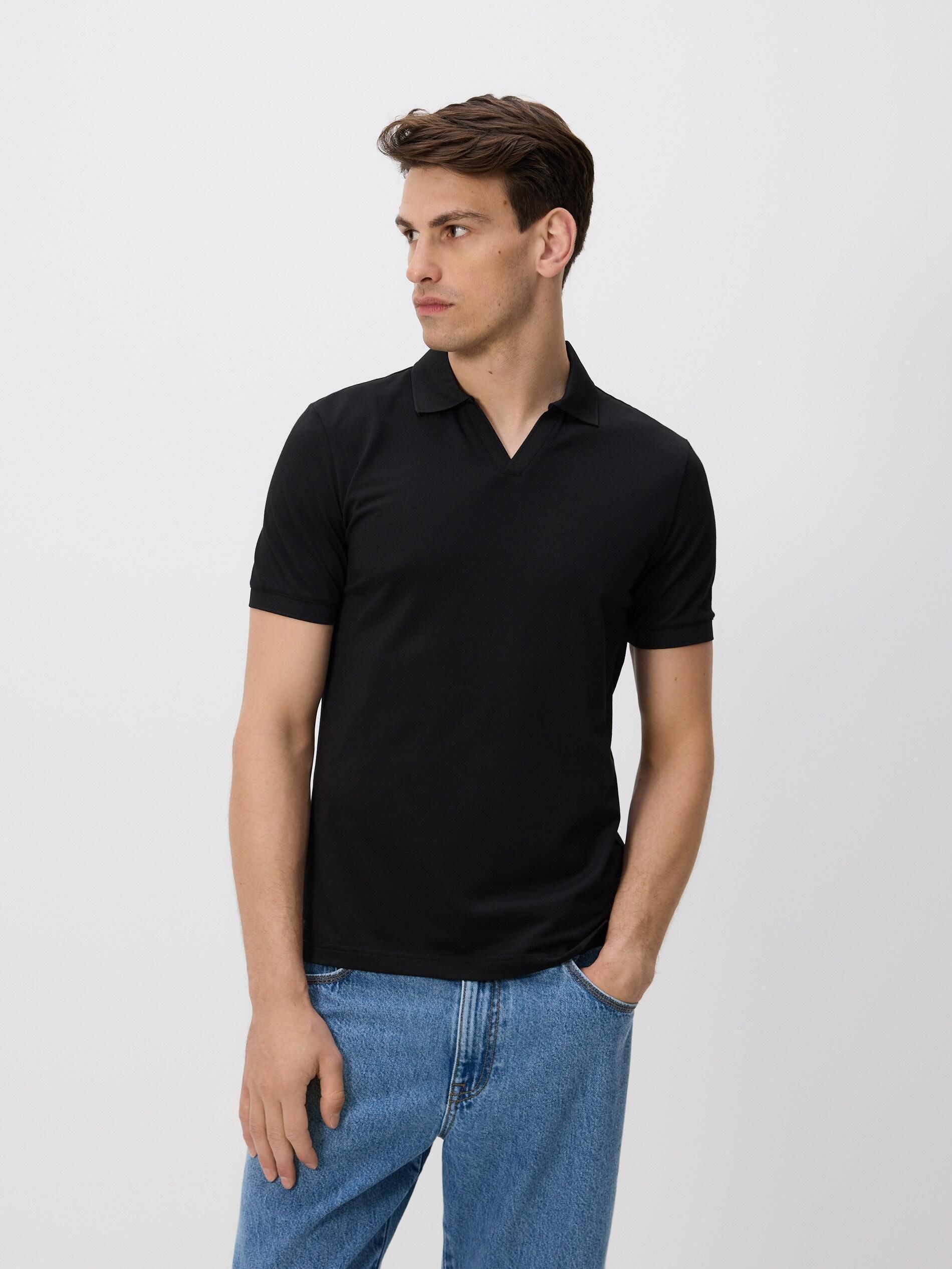 BLACK Mercerized cotton polo shirt, Black, large image number 0