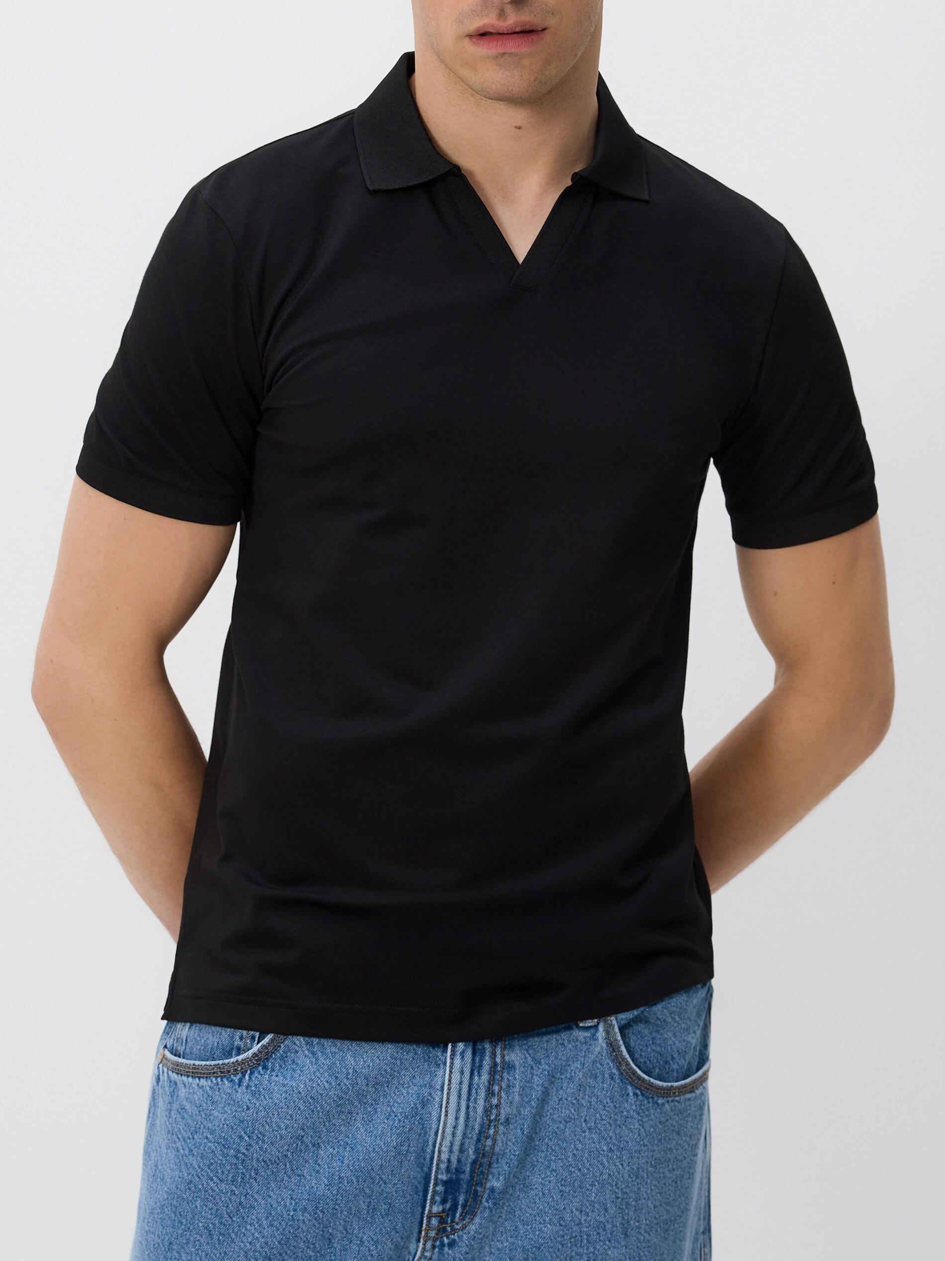 BLACK Mercerized cotton polo shirt, Black, large image number 1