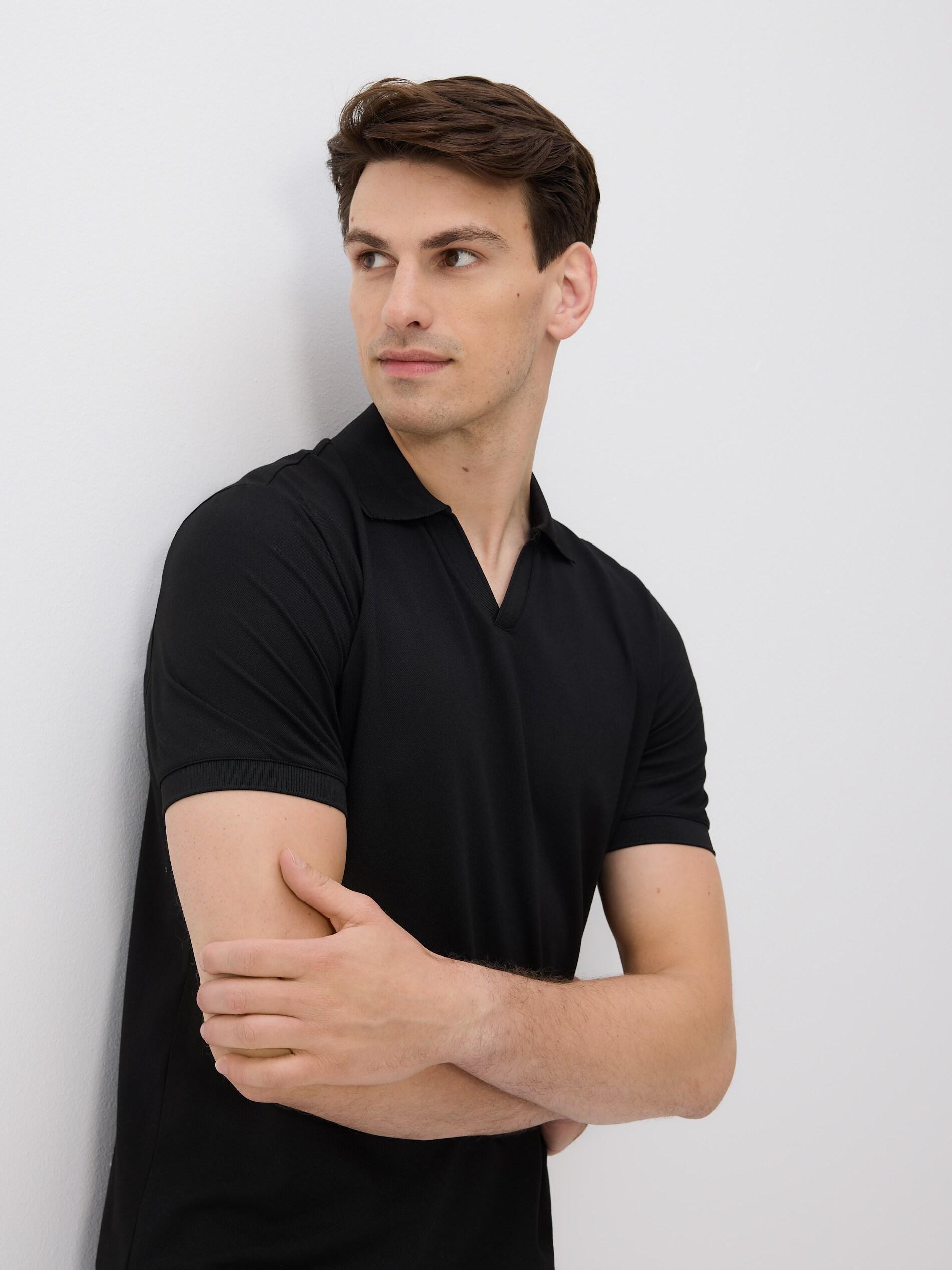 BLACK Mercerized cotton polo shirt, Black, medium