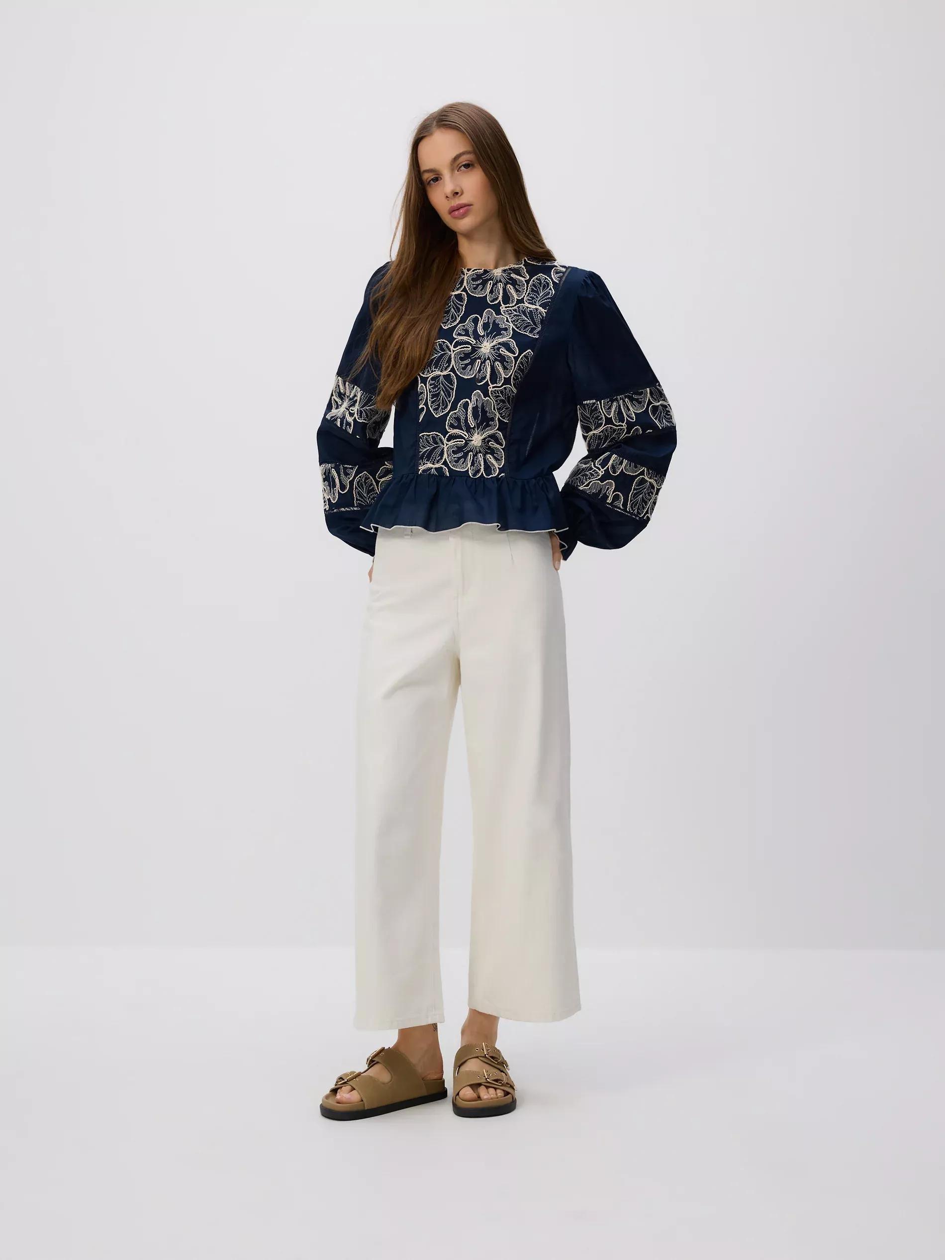 Navy Blouse With Decorative Embroidery, Navy, large image number 2