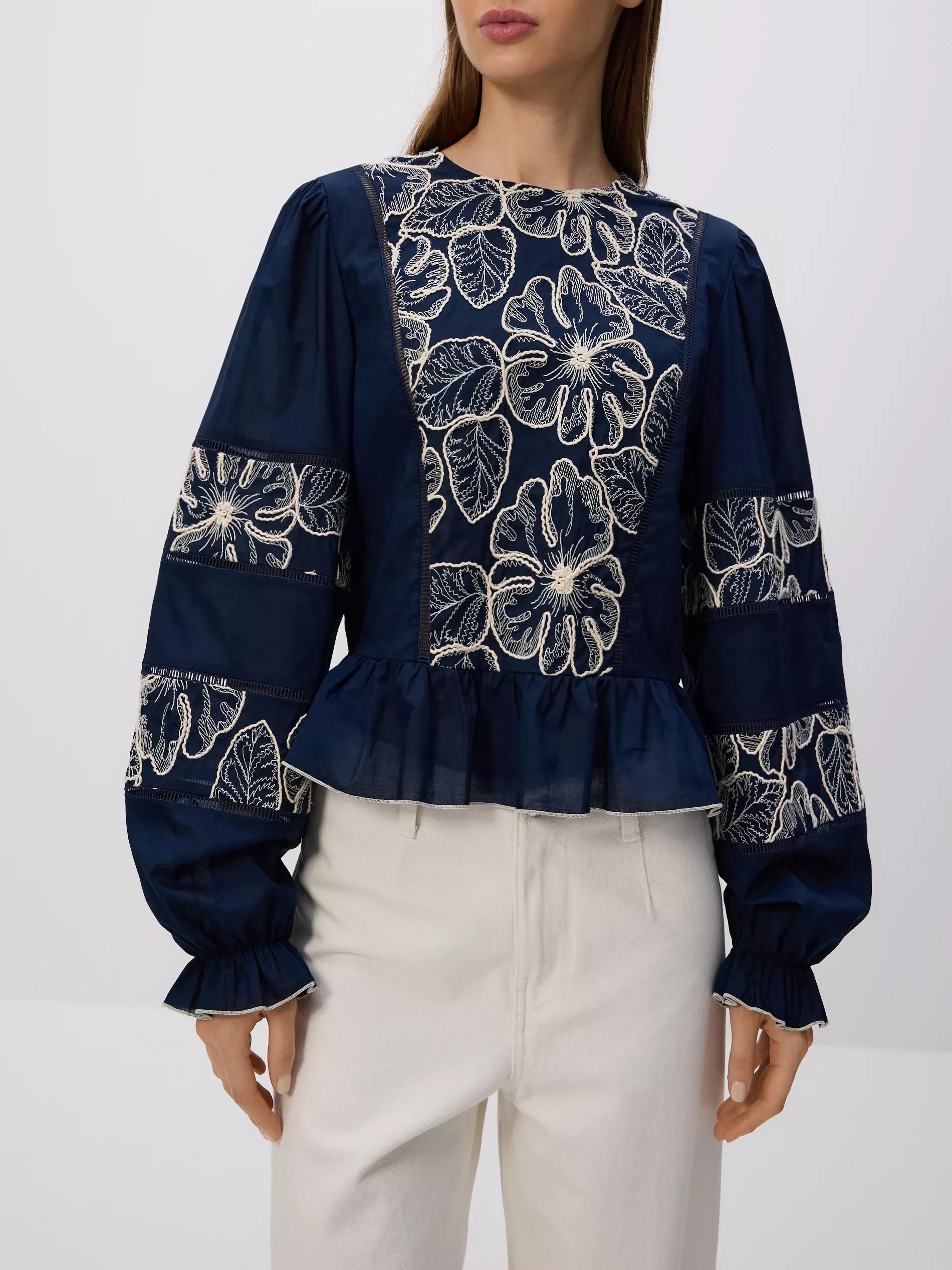 Navy Blouse With Decorative Embroidery, Navy, large image number 3