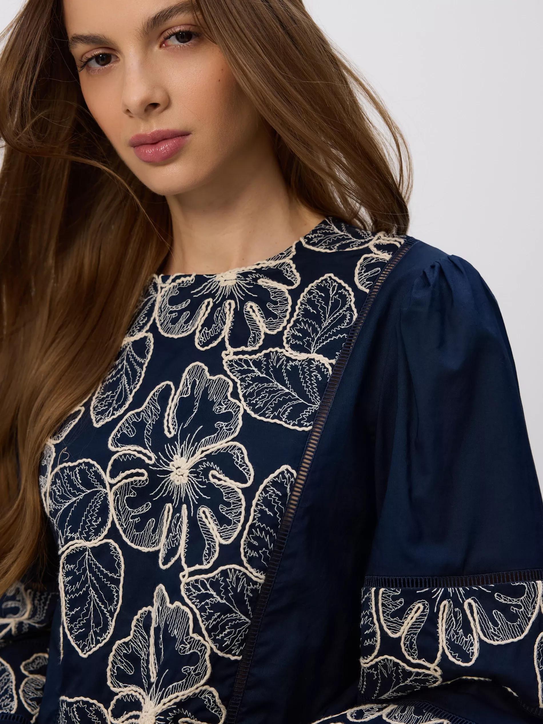 Navy Blouse With Decorative Embroidery, Navy, large image number 4