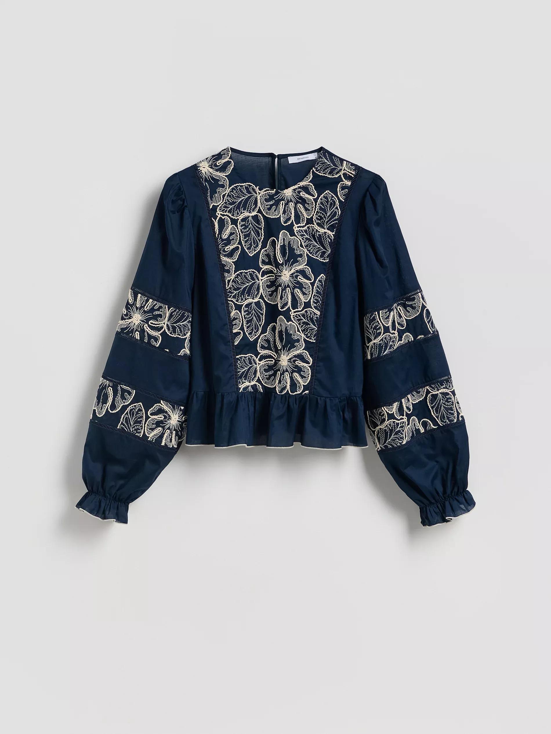 Navy Blouse With Decorative Embroidery, Navy, large image number 5