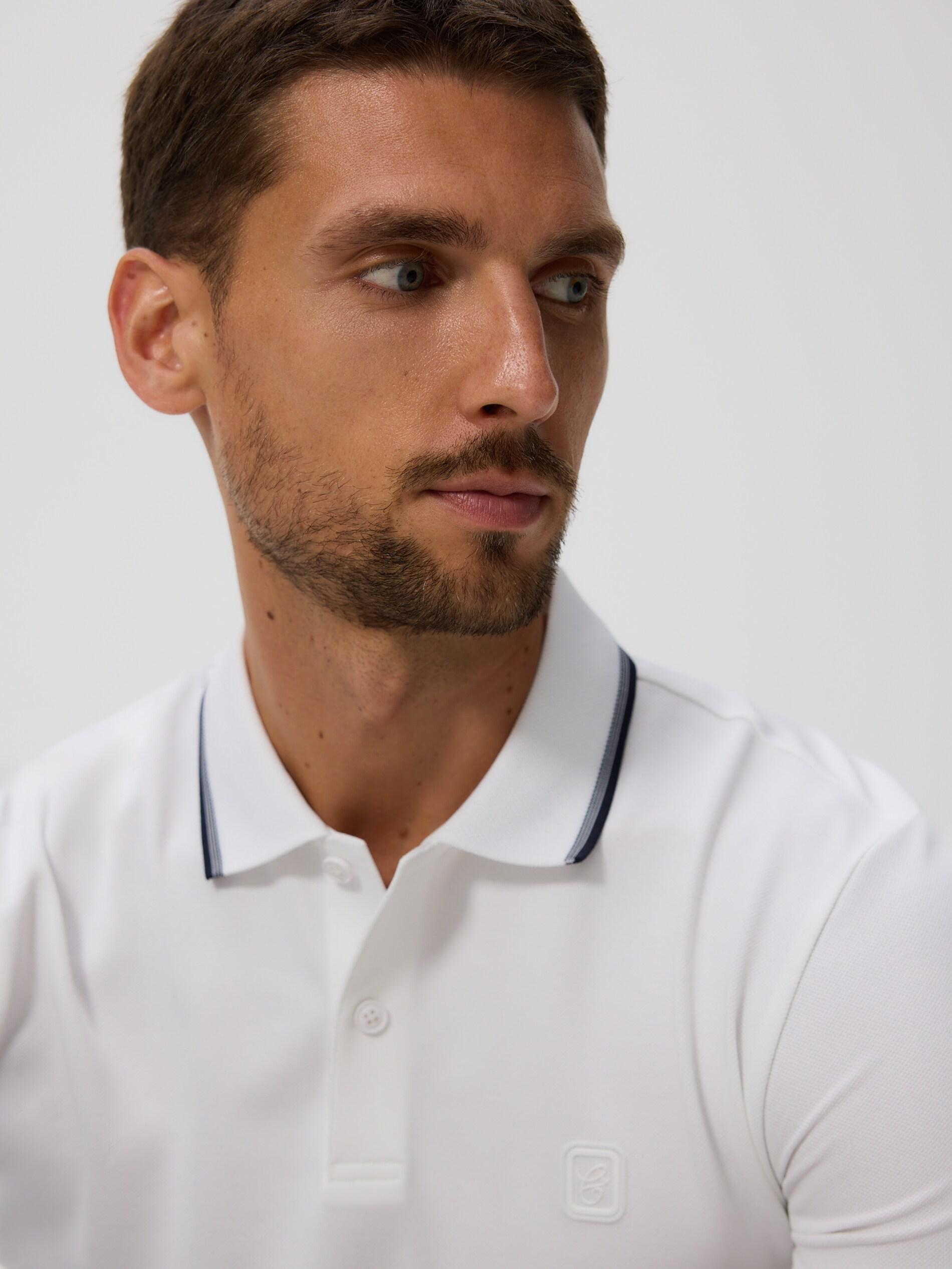 قميص بولو قطن مُمرسَر أبيض, White, medium