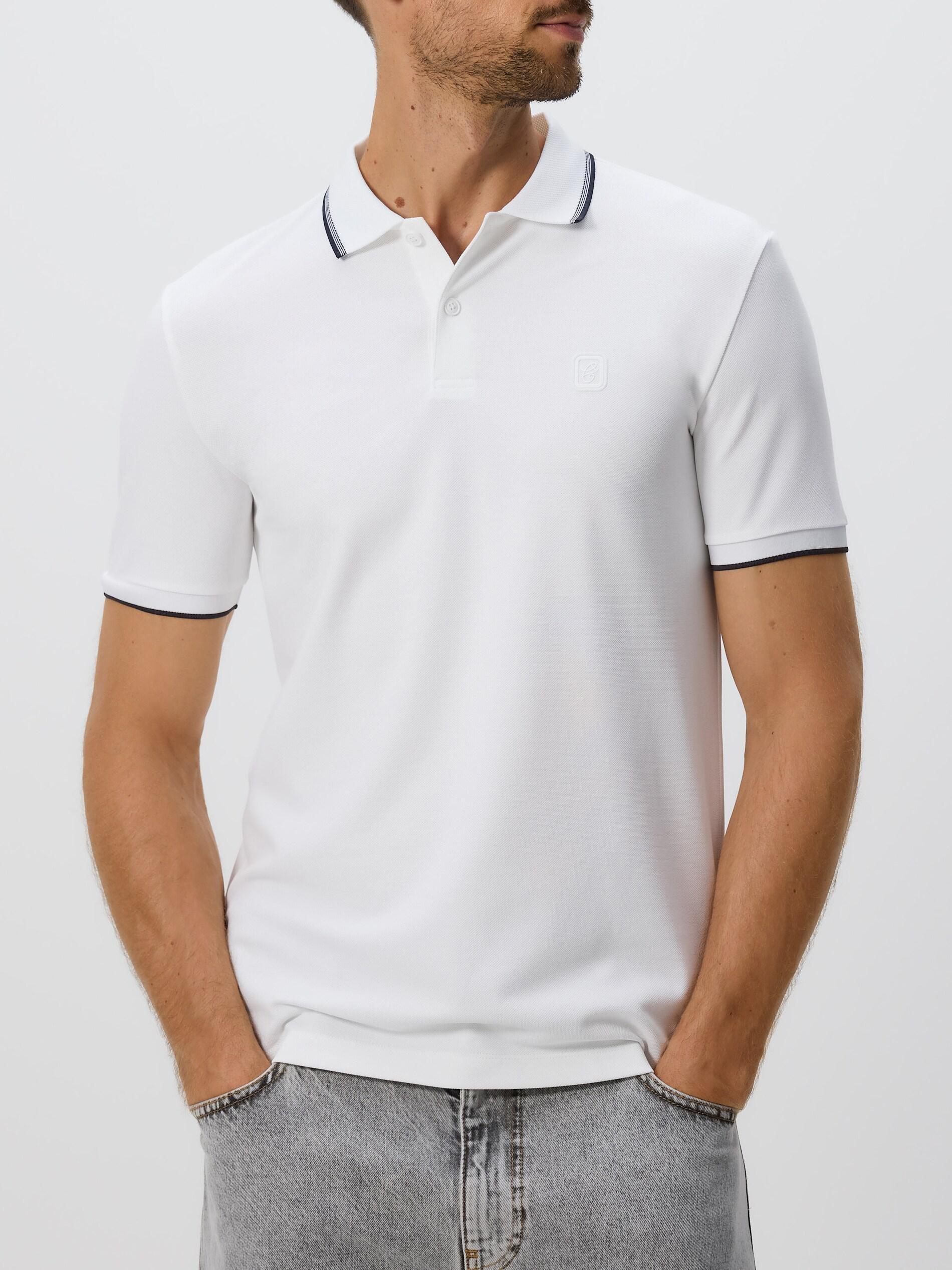 قميص بولو قطن مُمرسَر أبيض, White, large image number 1