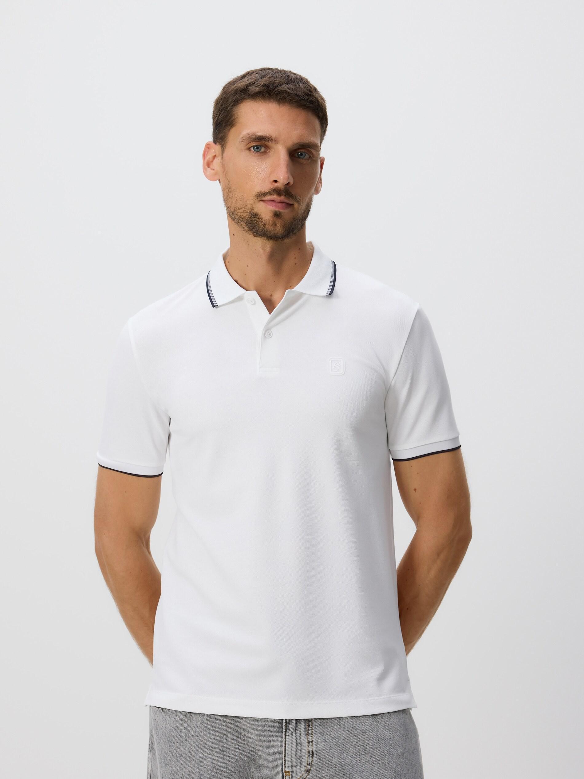 قميص بولو قطن مُمرسَر أبيض, White, medium