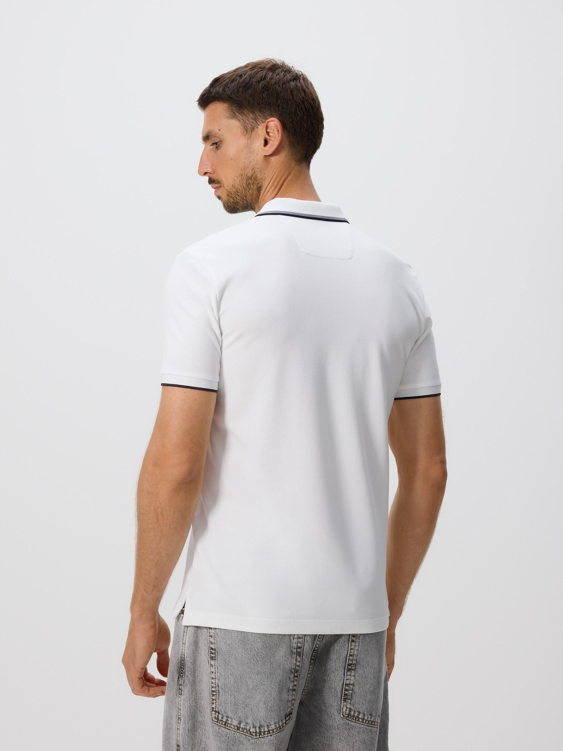 قميص بولو قطن مُمرسَر أبيض, White, large image number 3