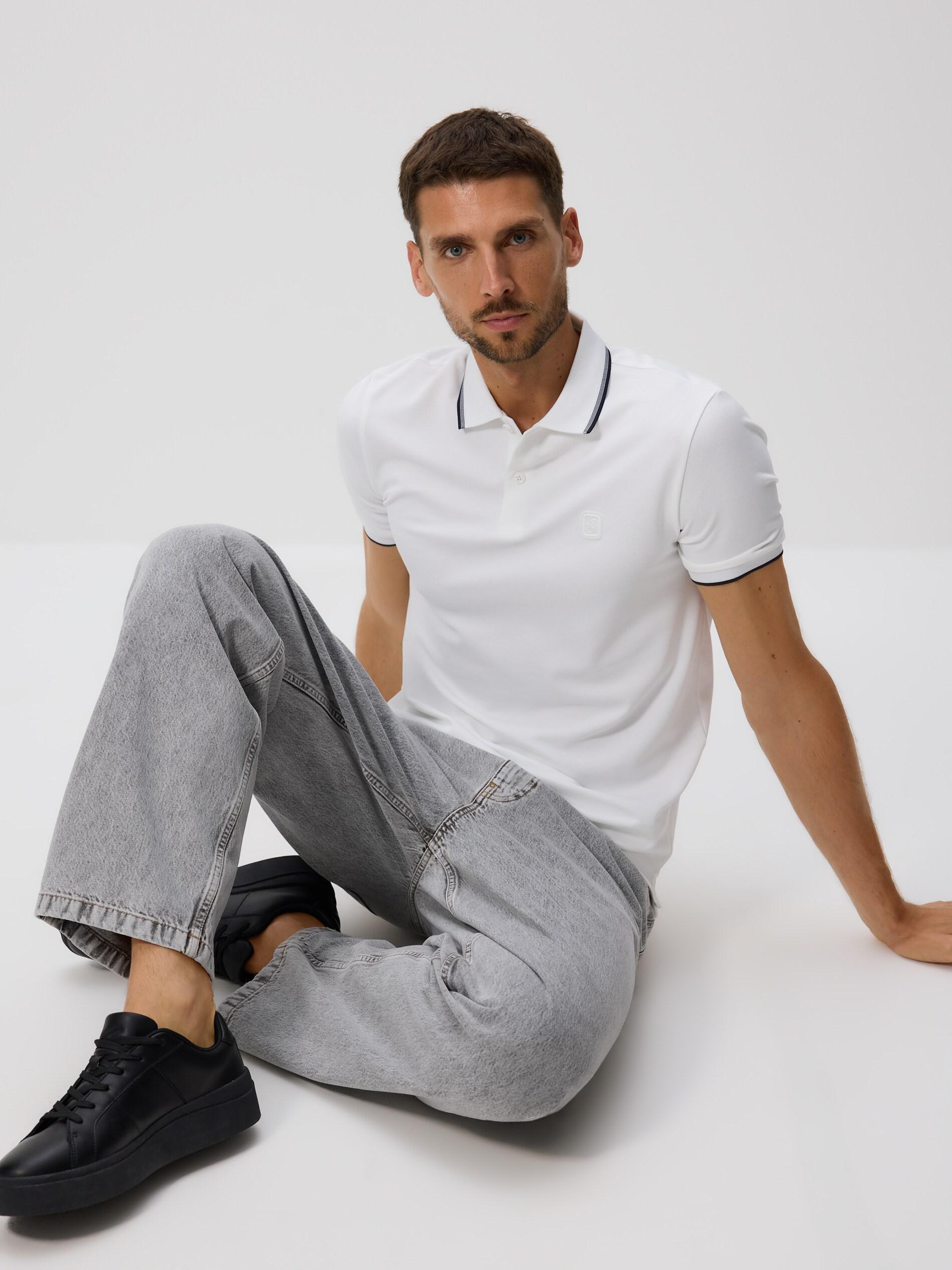 قميص بولو قطن مُمرسَر أبيض, White, large image number 4