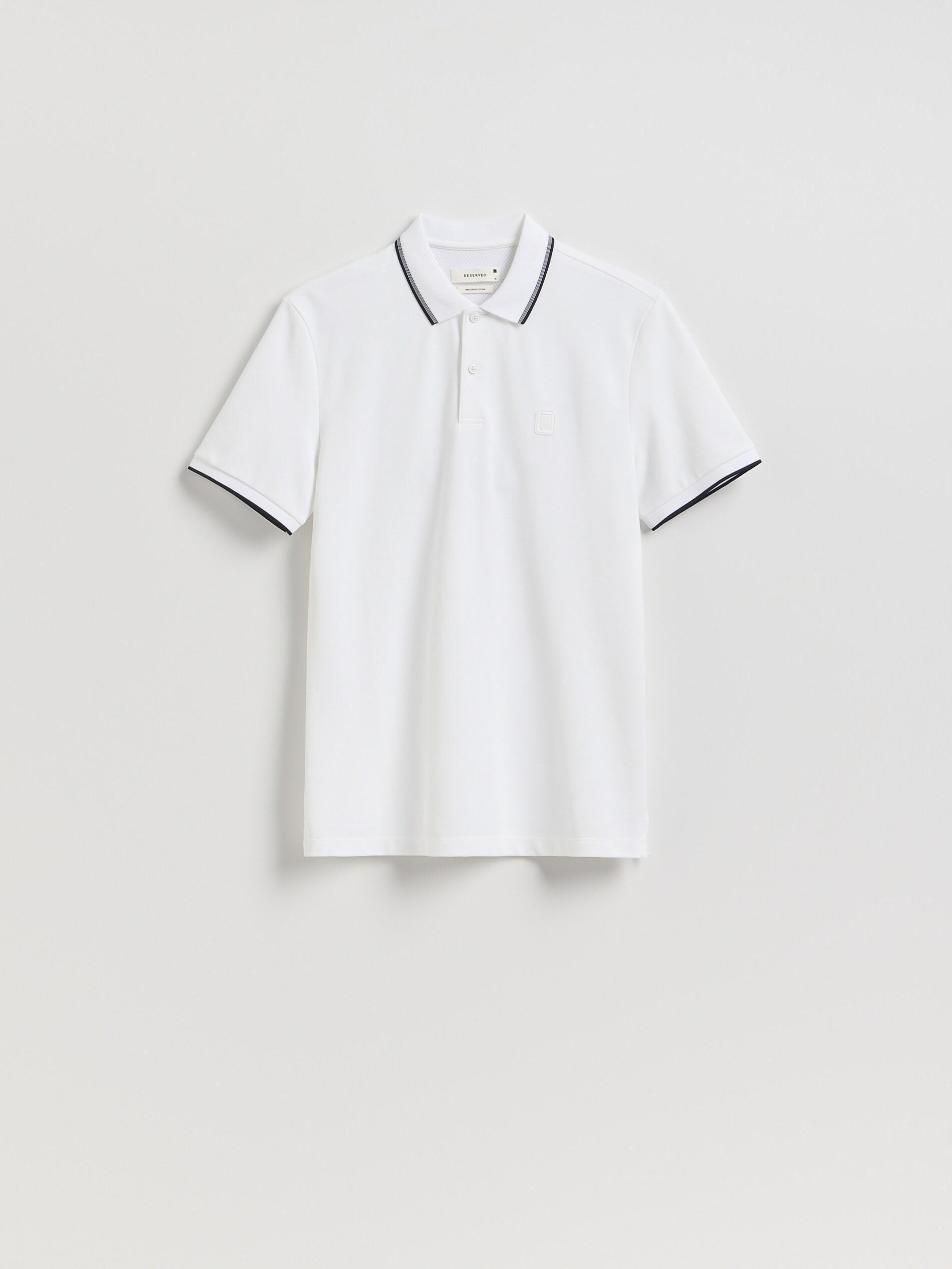 قميص بولو قطن مُمرسَر أبيض, White, large image number 5