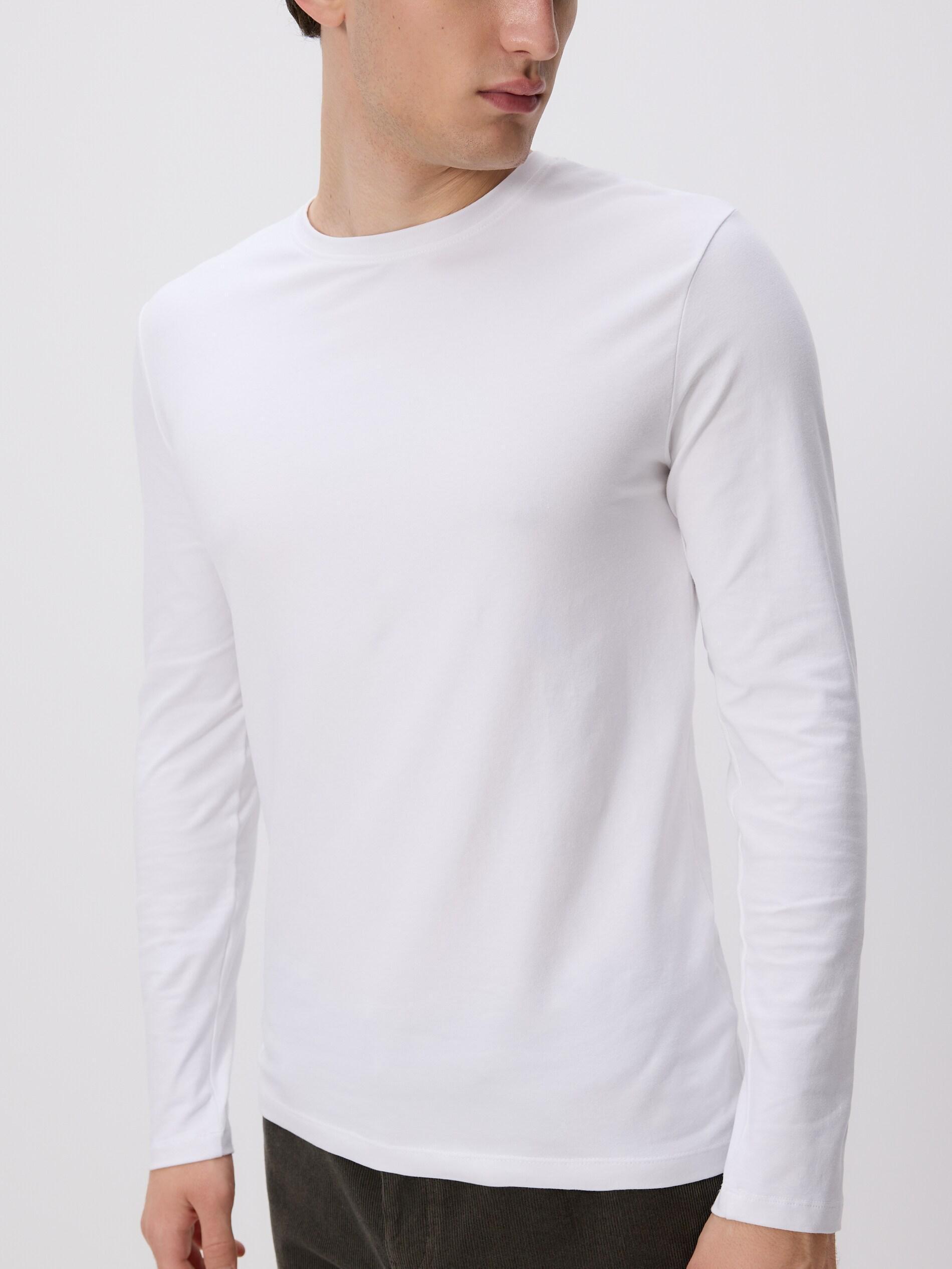 White Long Sleeve Cotton T-Shirt, White, large image number 0