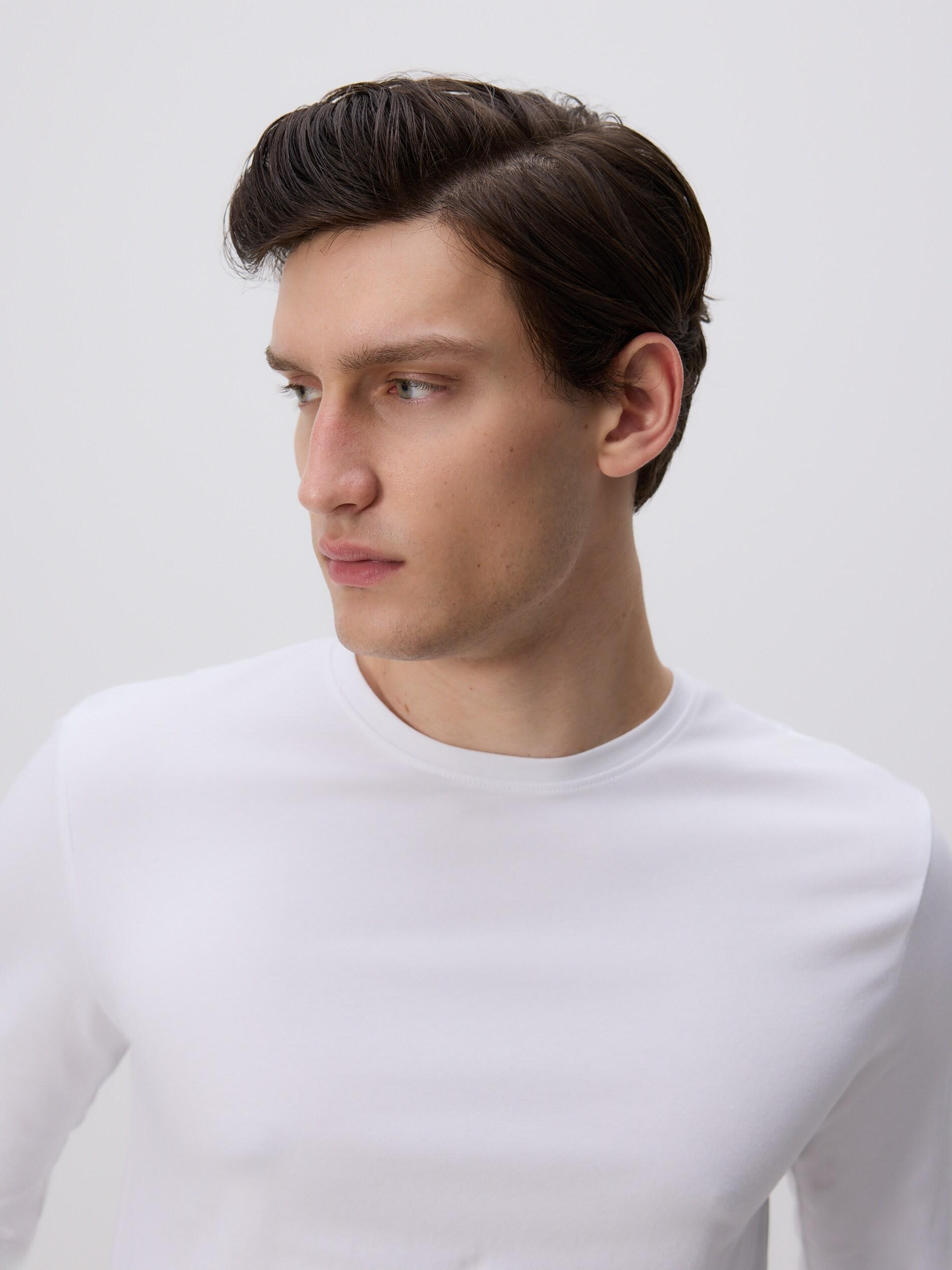 White Long Sleeve Cotton T-Shirt, White, large image number 2