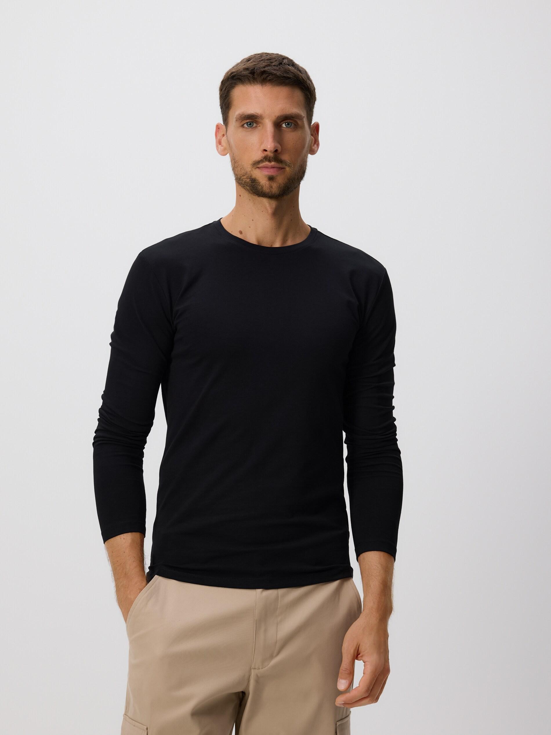 Black Long Sleeve Cotton T-Shirt, Black, large image number 0
