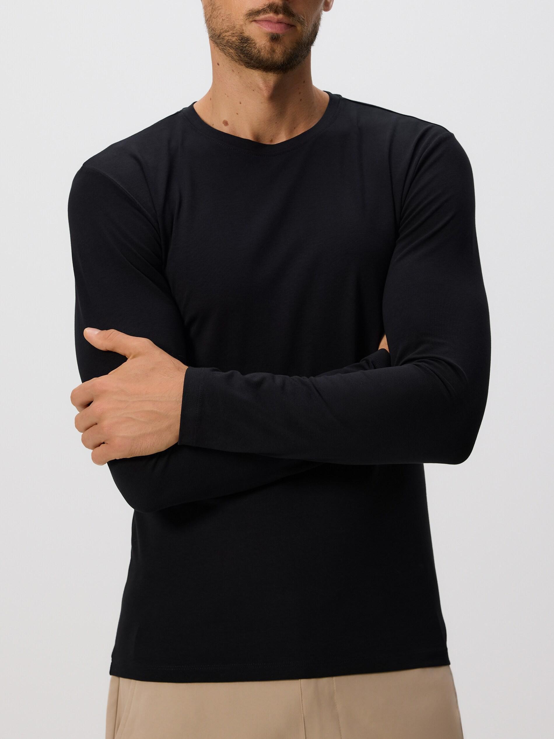 Black Long Sleeve Cotton T-Shirt, Black, large image number 1