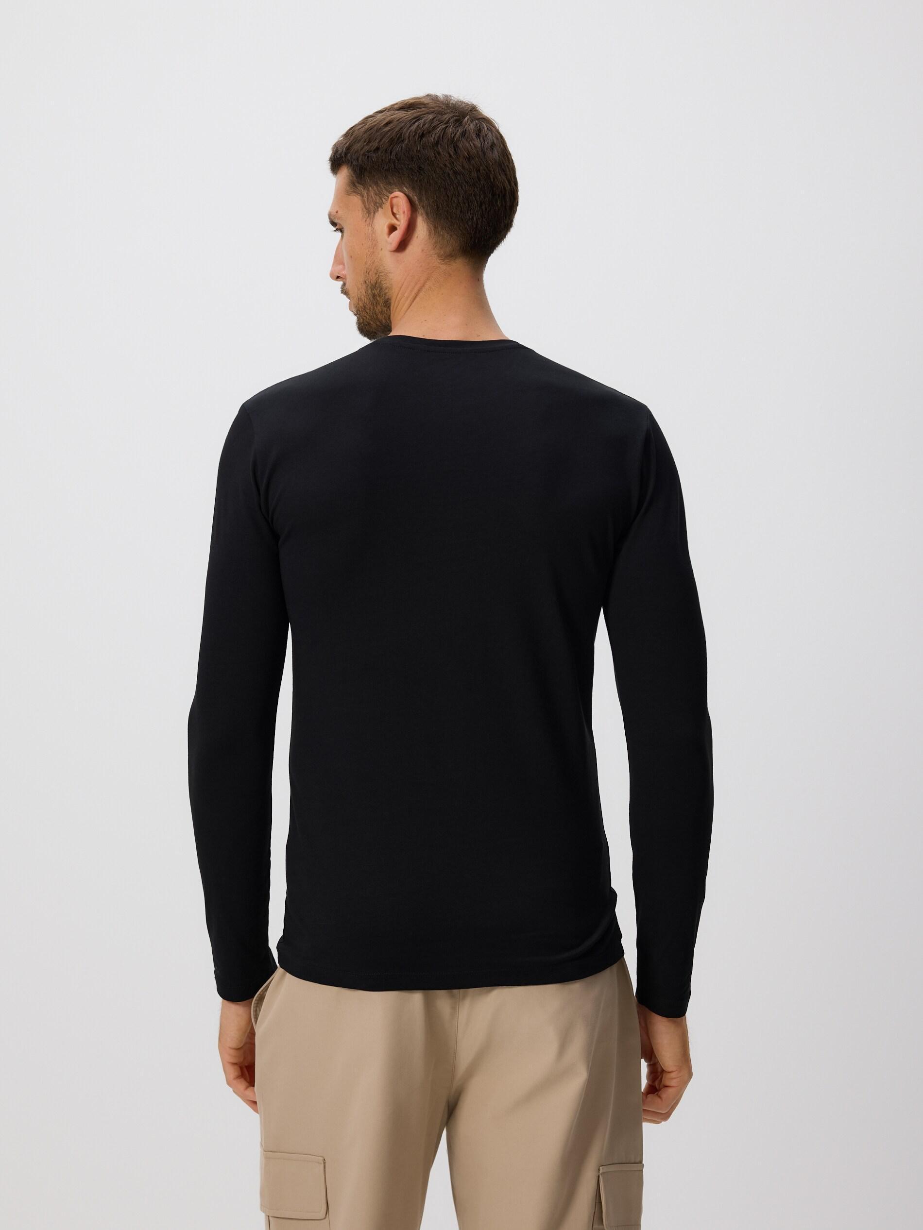 Black Long Sleeve Cotton T-Shirt, Black, large image number 2